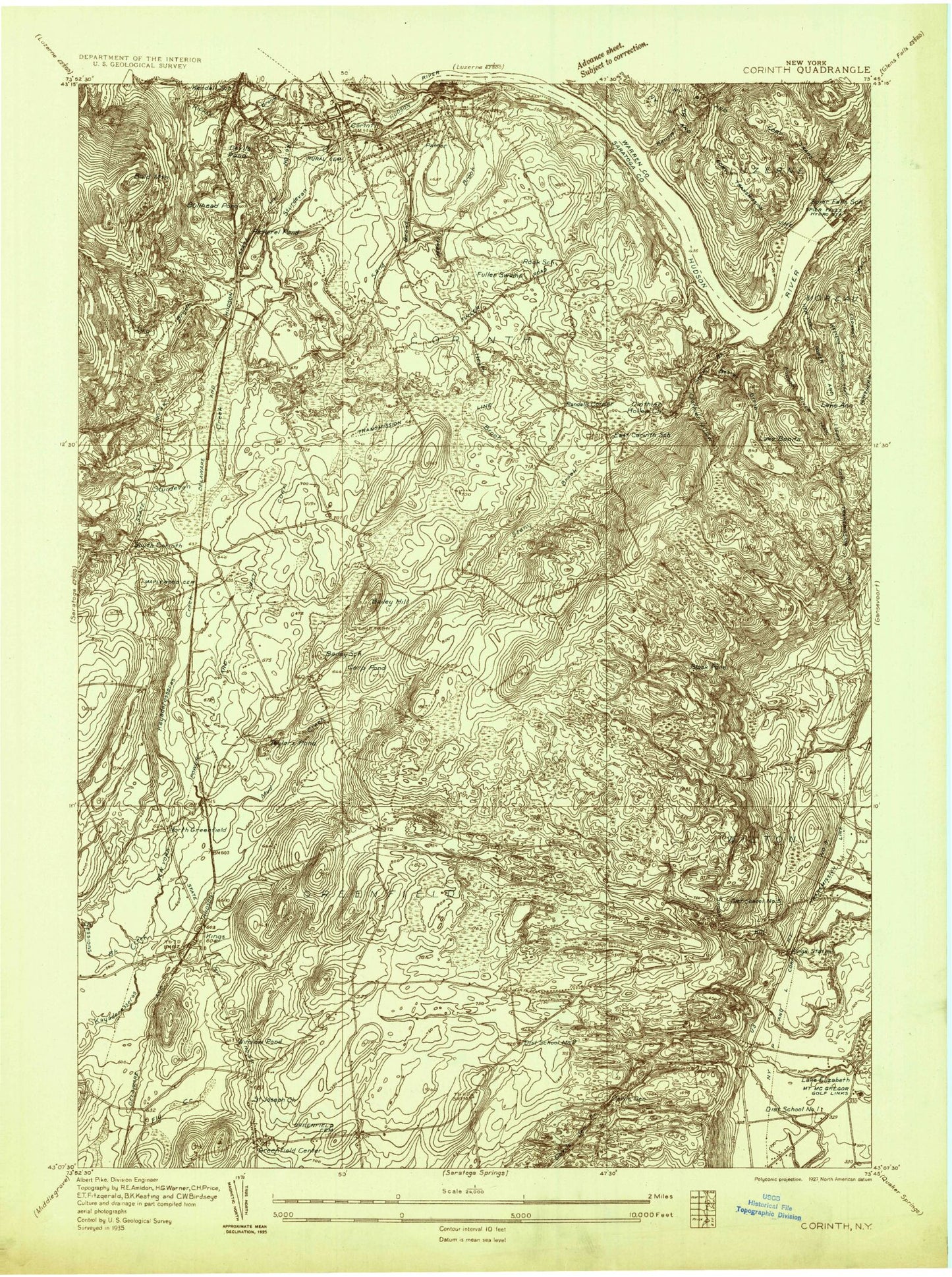 Classic USGS Corinth New York 7.5'x7.5' Topo Map Image