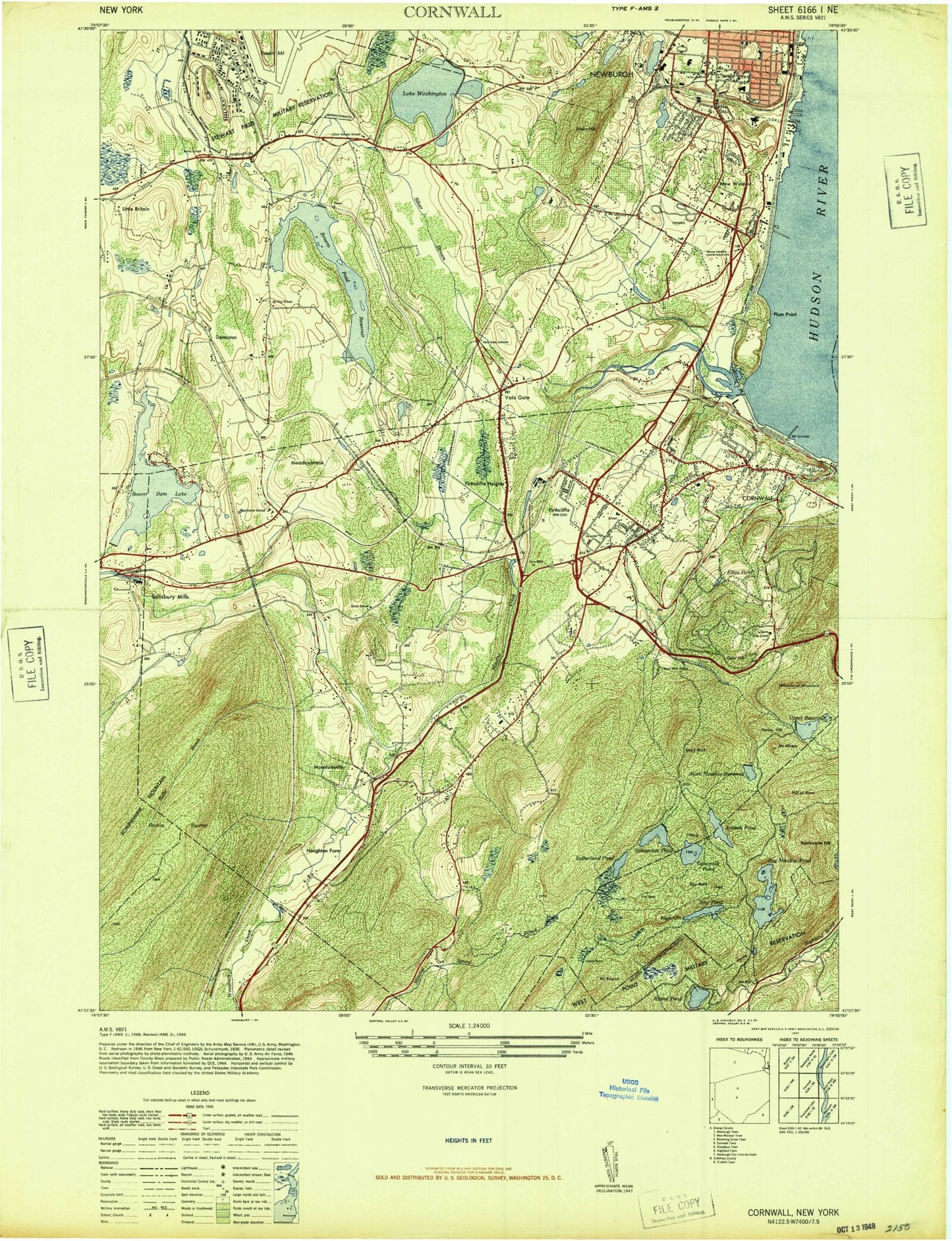 Classic USGS Cornwall-on-Hudson New York 7.5'x7.5' Topo Map Image