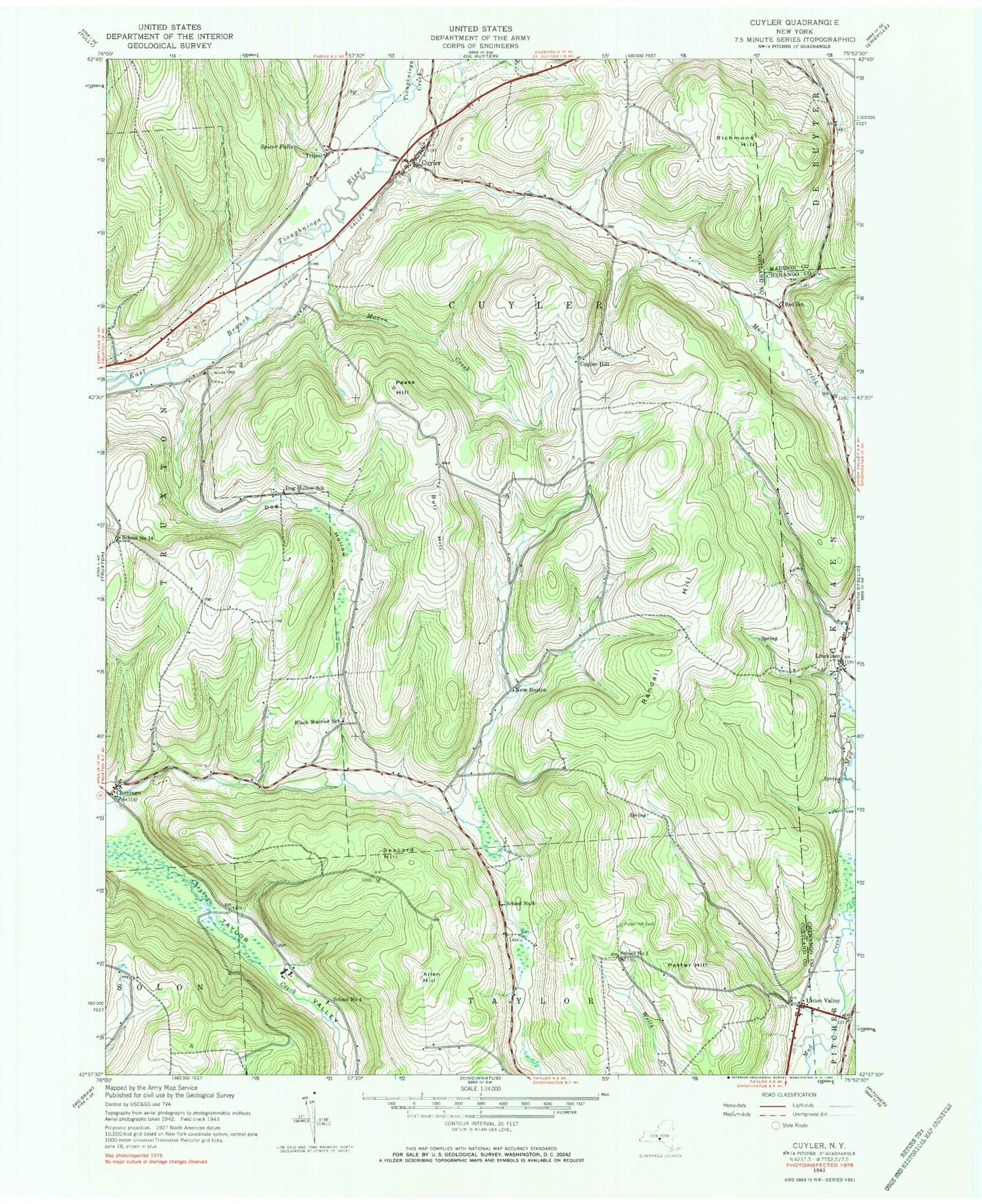 Classic USGS Cuyler New York 7.5'x7.5' Topo Map Image