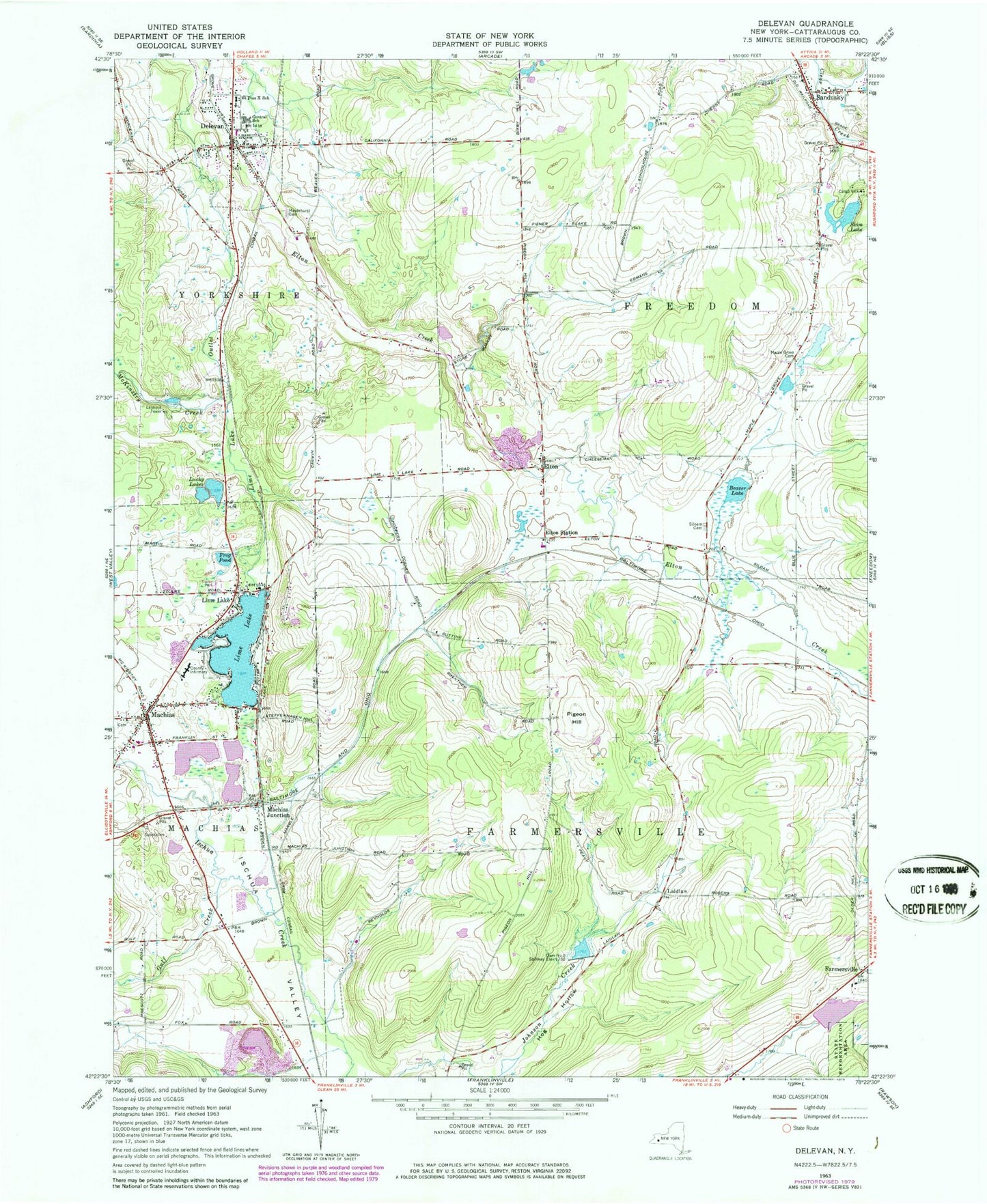 Classic USGS Delevan New York 7.5'x7.5' Topo Map Image
