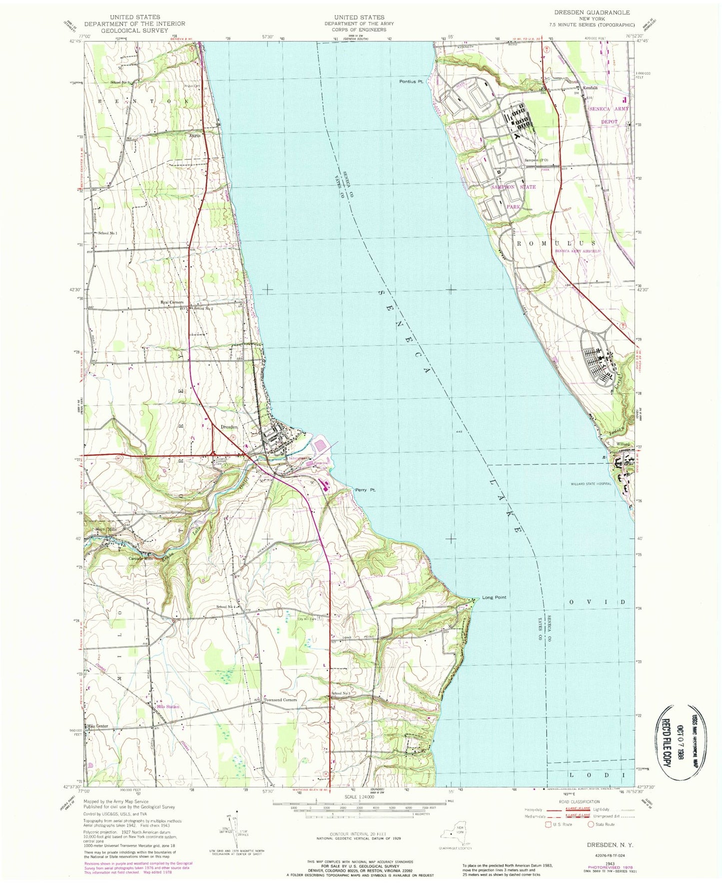 Classic USGS Dresden New York 7.5'x7.5' Topo Map Image