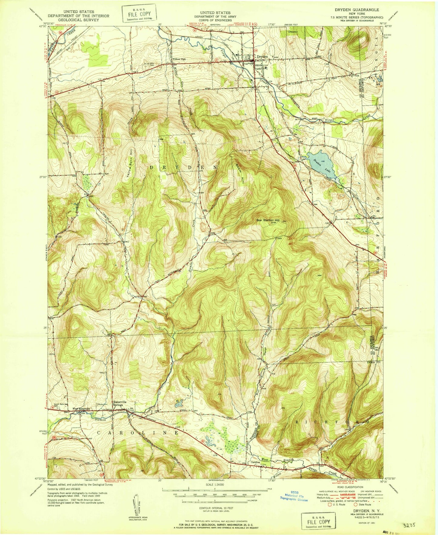 Classic USGS Dryden New York 7.5'x7.5' Topo Map Image