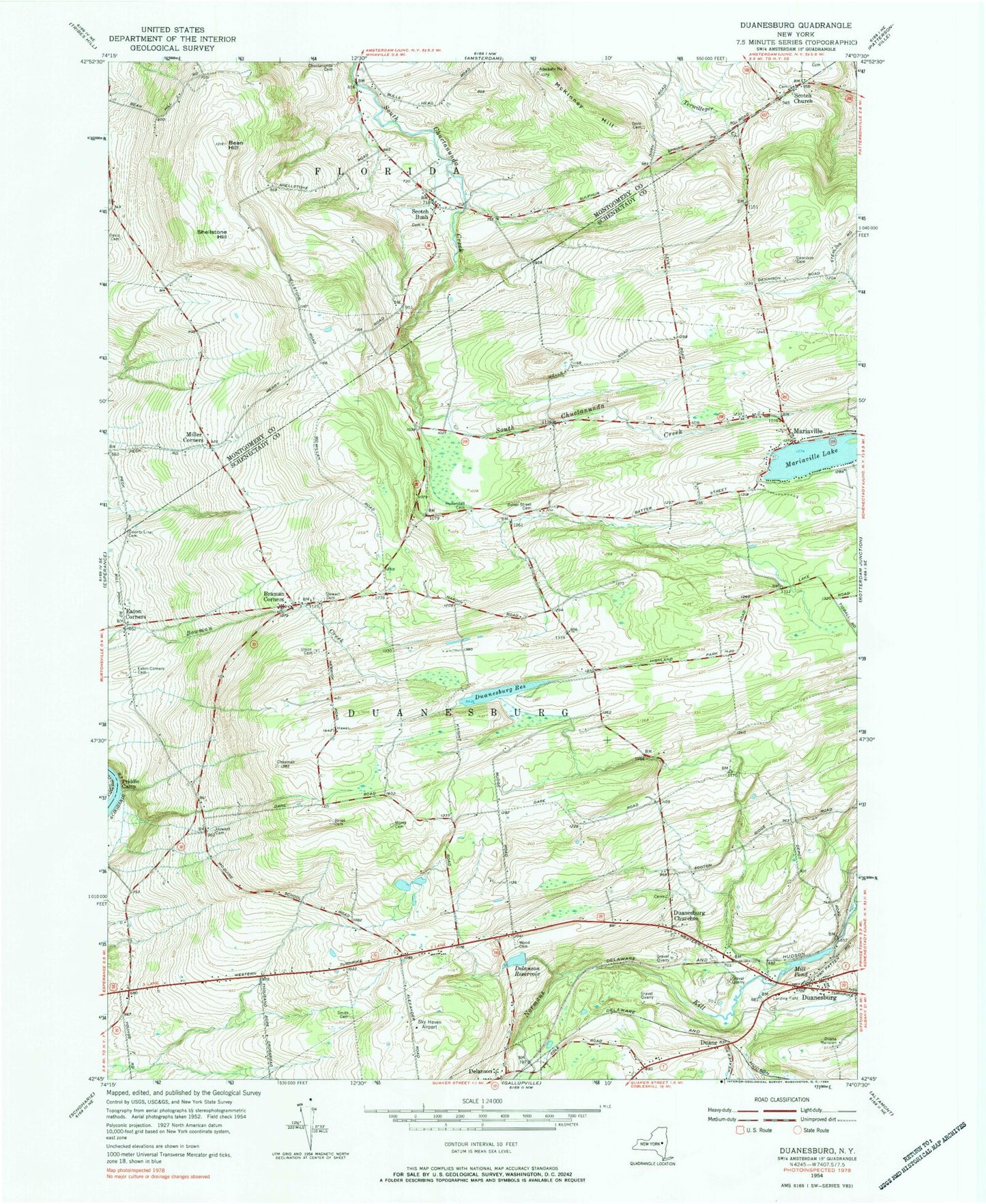 Classic USGS Duanesburg New York 7.5'x7.5' Topo Map Image