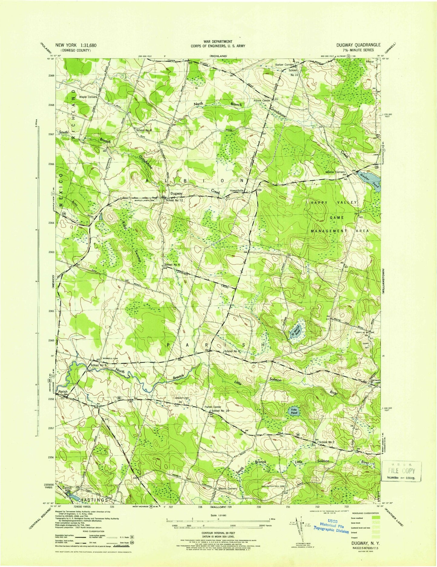Classic USGS Dugway New York 7.5'x7.5' Topo Map Image