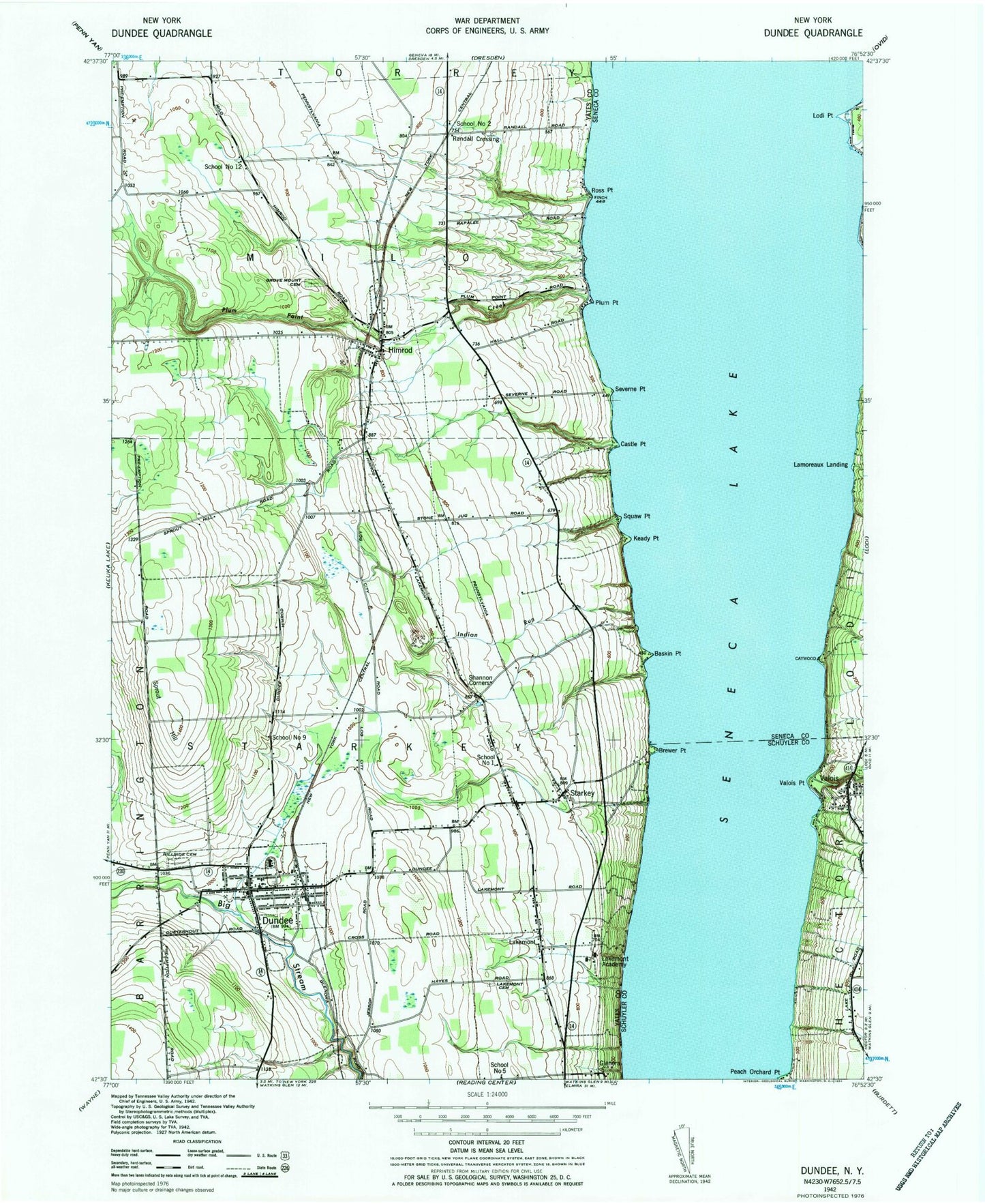 Classic USGS Dundee New York 7.5'x7.5' Topo Map Image