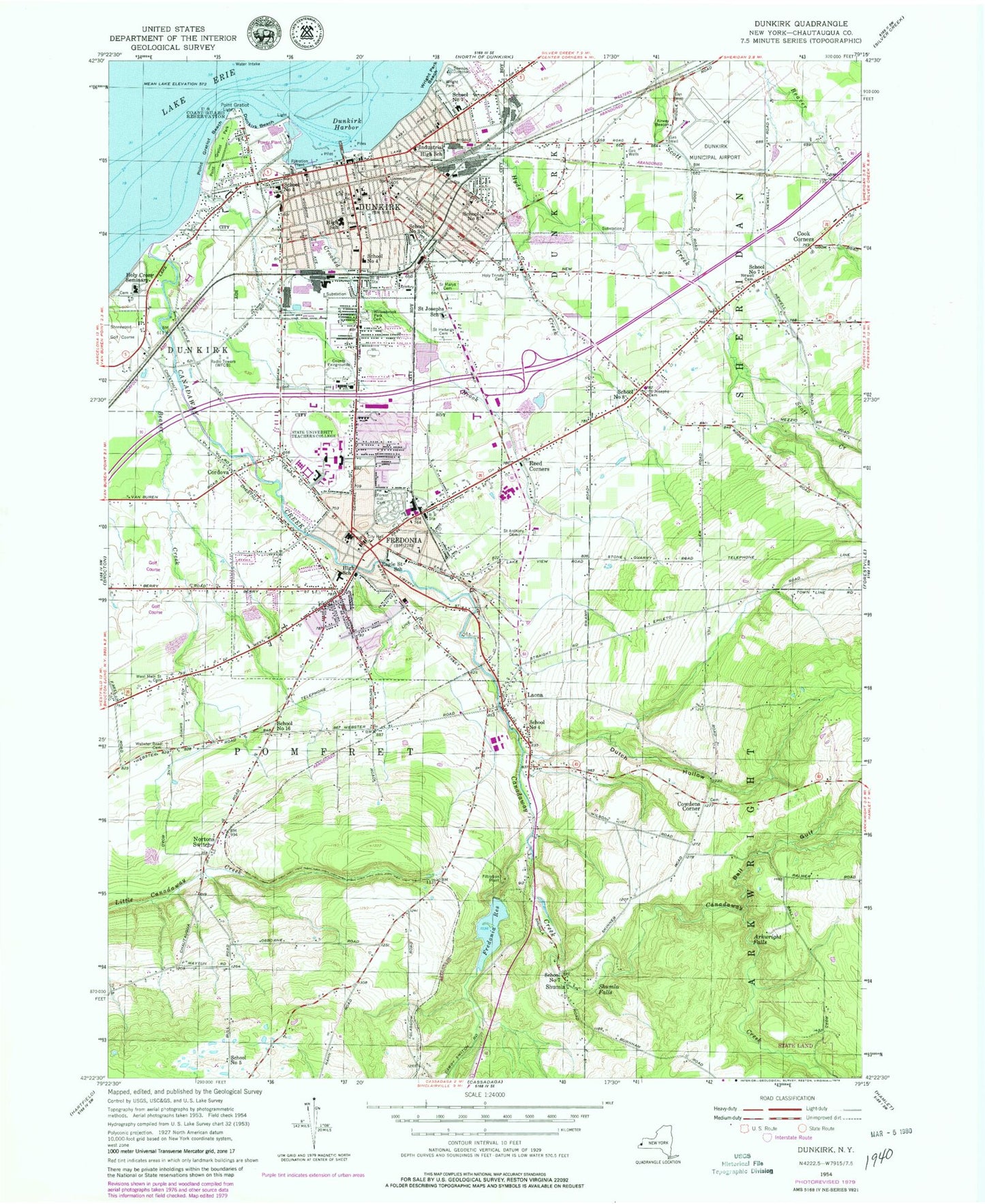 Classic USGS Dunkirk New York 7.5'x7.5' Topo Map Image