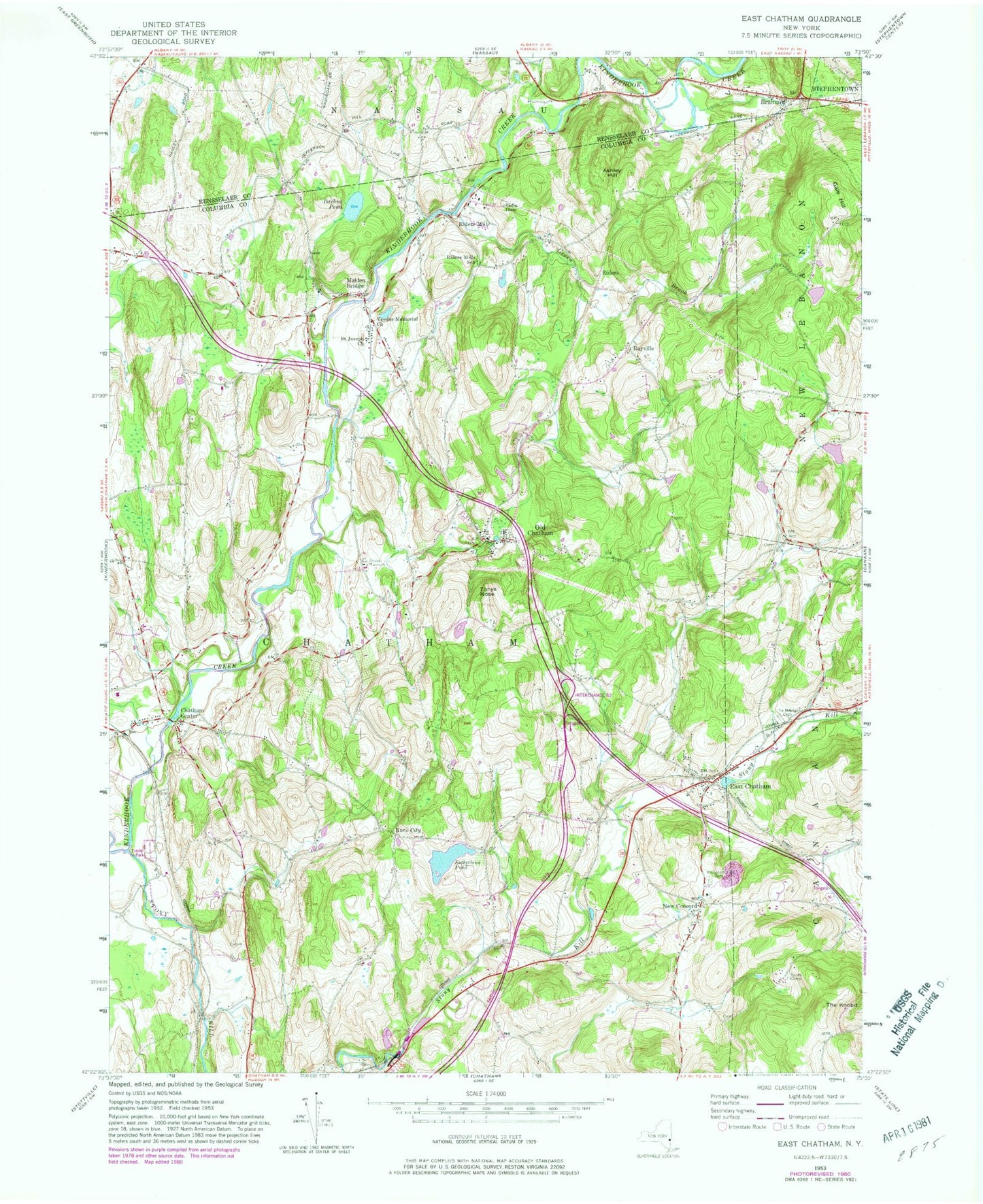 Classic USGS East Chatham New York 7.5'x7.5' Topo Map Image