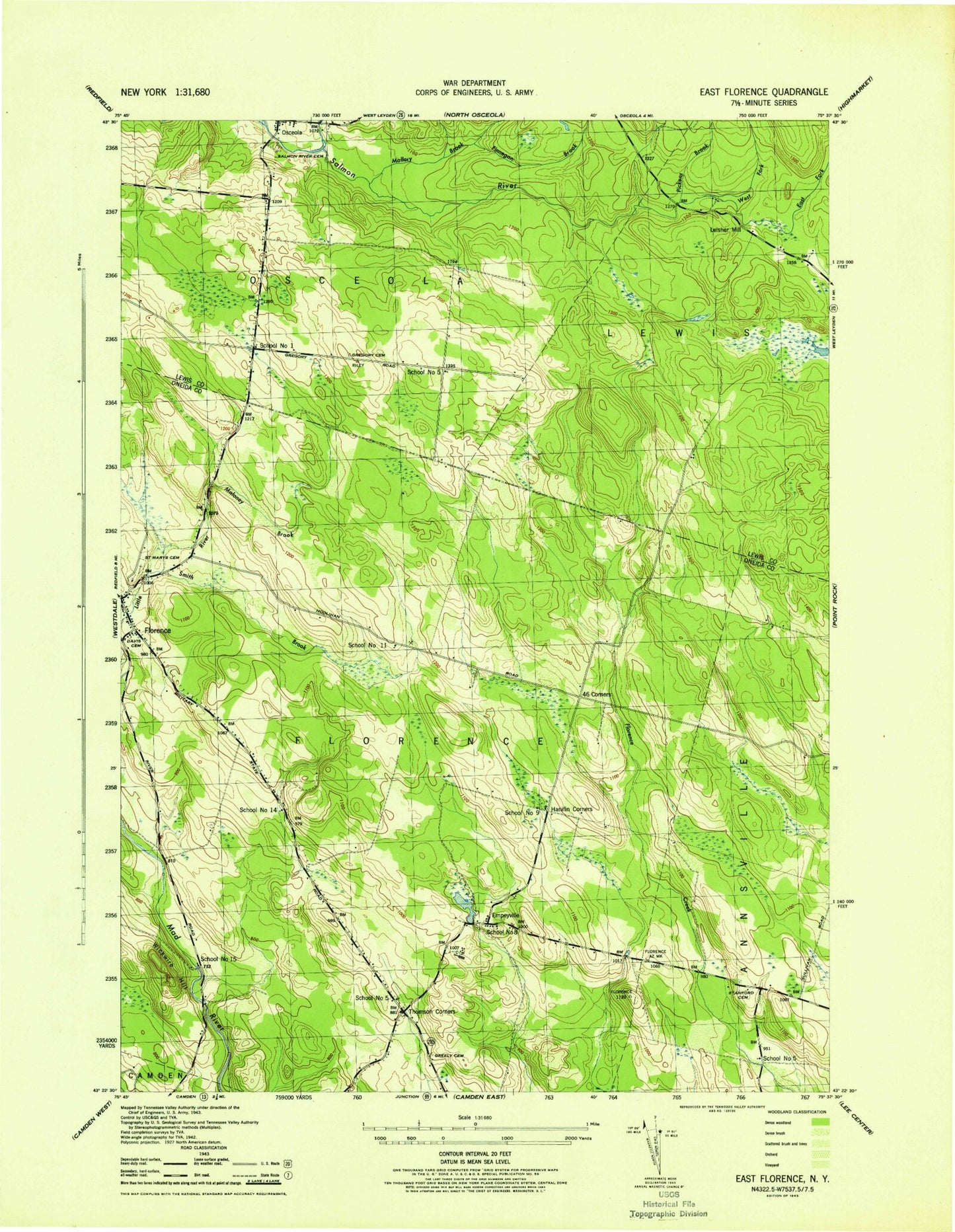 Classic USGS Florence New York 7.5'x7.5' Topo Map Image