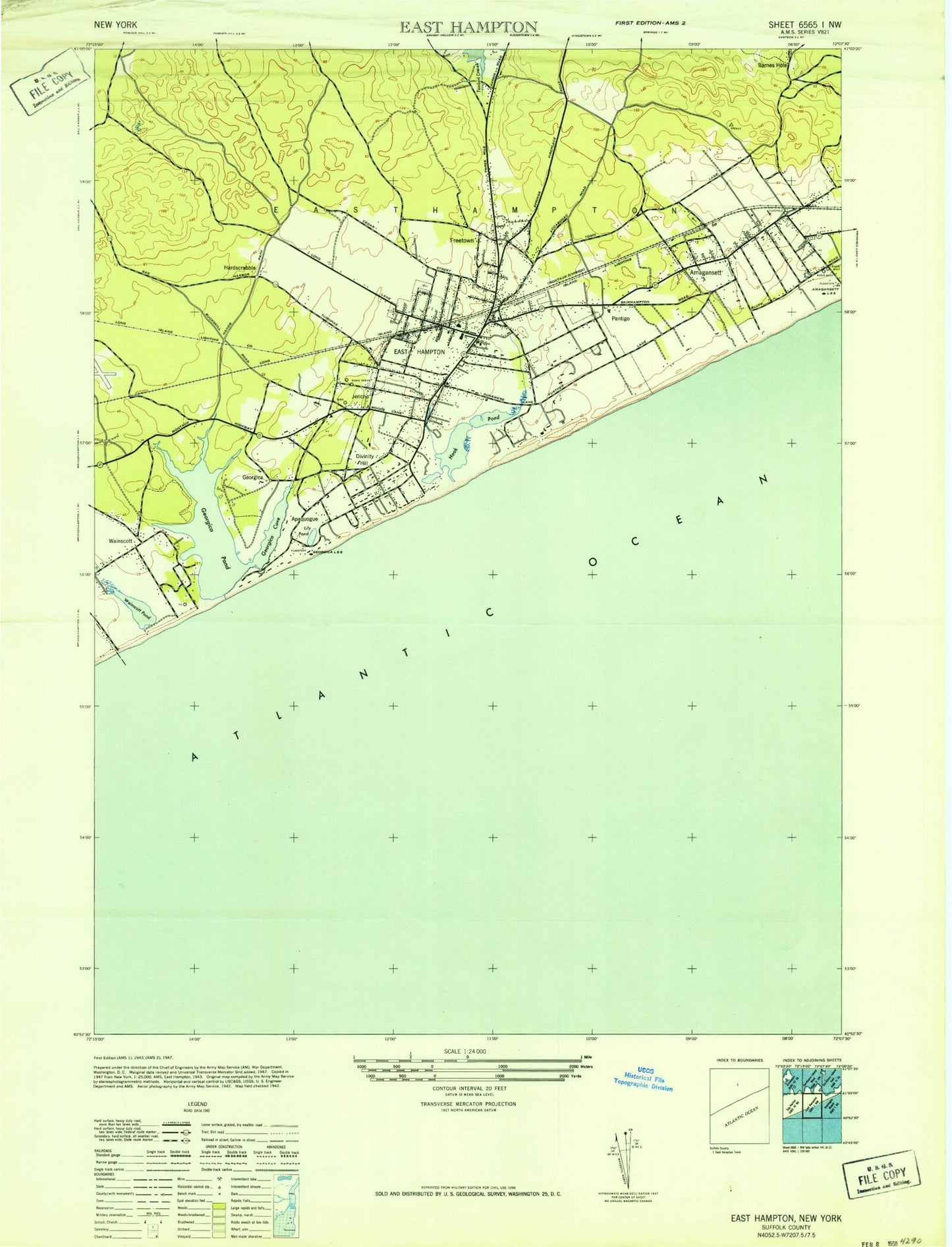 Classic USGS East Hampton New York 7.5'x7.5' Topo Map Image