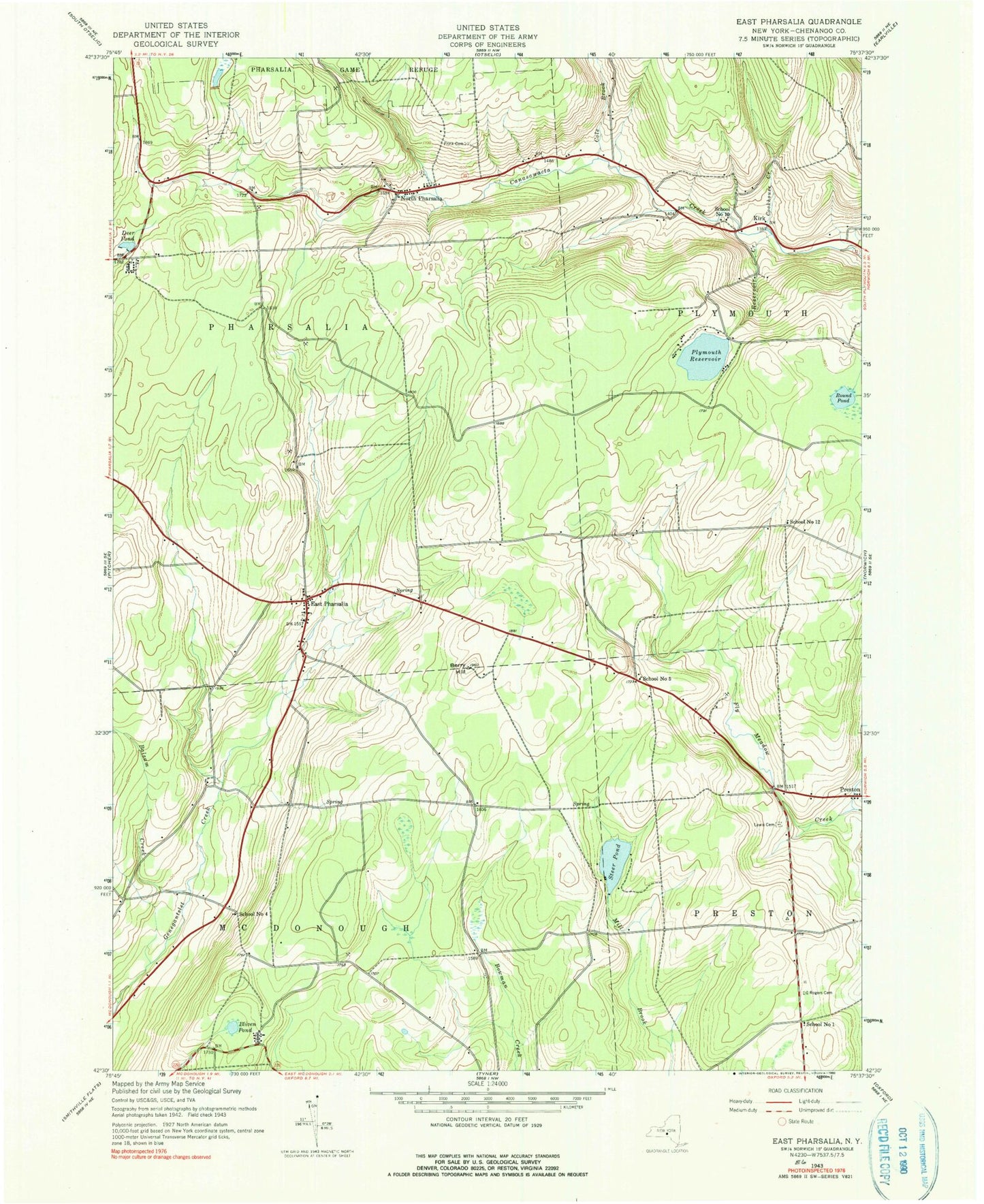 Classic USGS East Pharsalia New York 7.5'x7.5' Topo Map Image