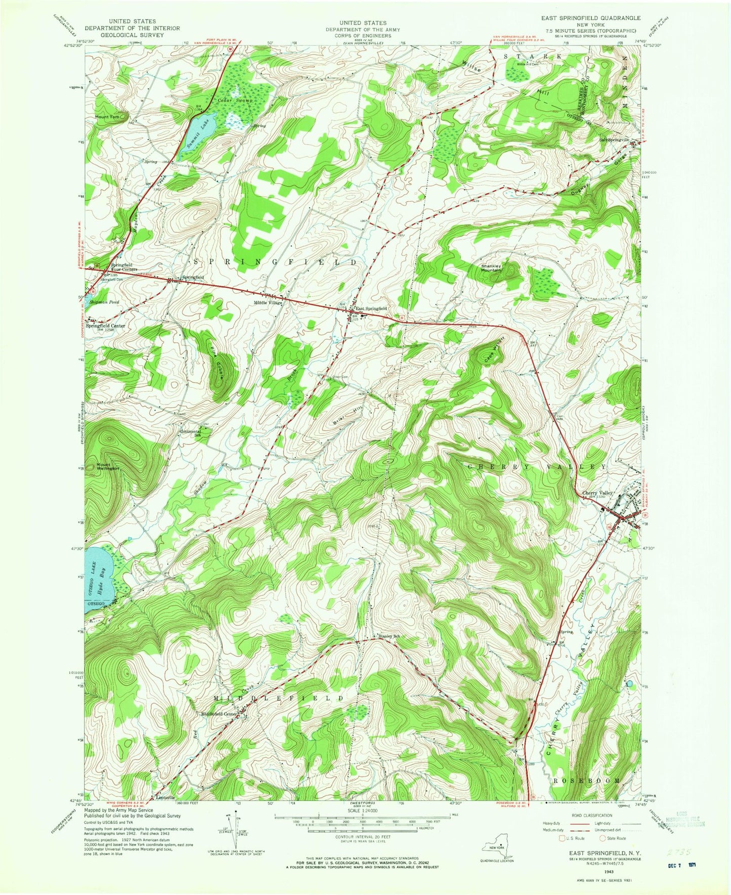 Classic USGS East Springfield New York 7.5'x7.5' Topo Map Image