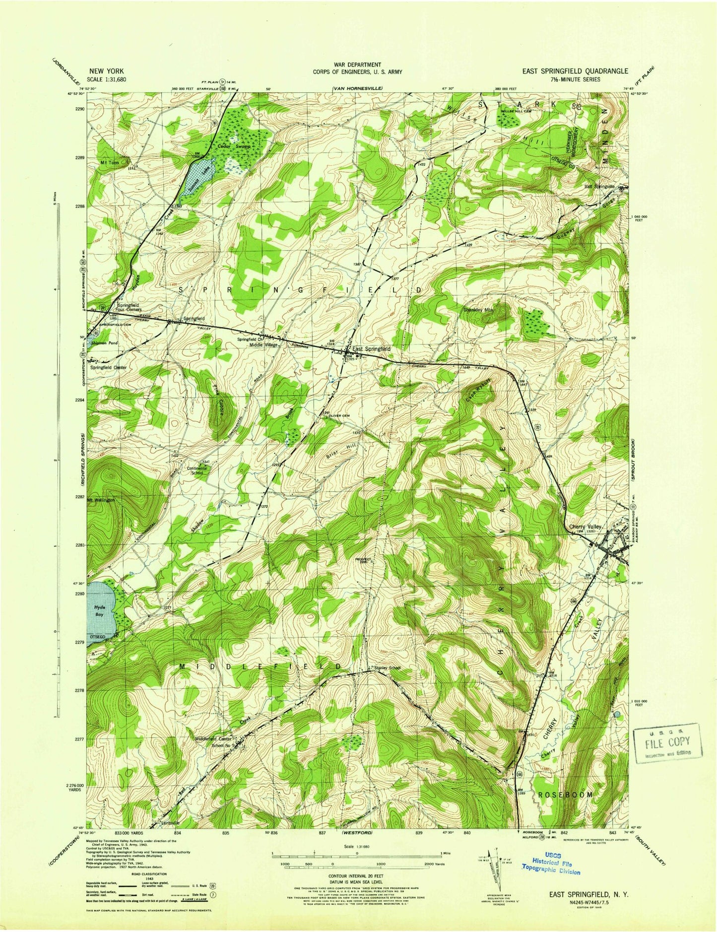 Classic USGS East Springfield New York 7.5'x7.5' Topo Map Image