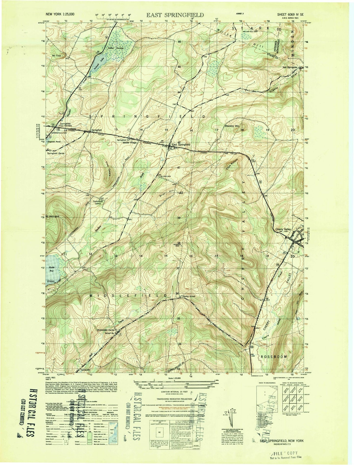 Classic USGS East Springfield New York 7.5'x7.5' Topo Map Image