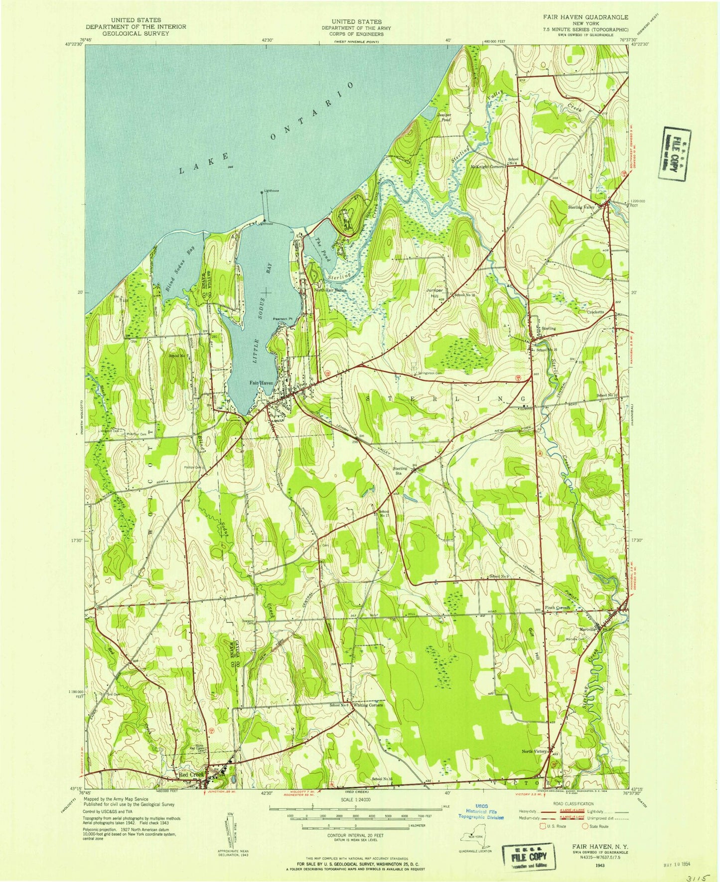 Classic USGS Fair Haven New York 7.5'x7.5' Topo Map Image