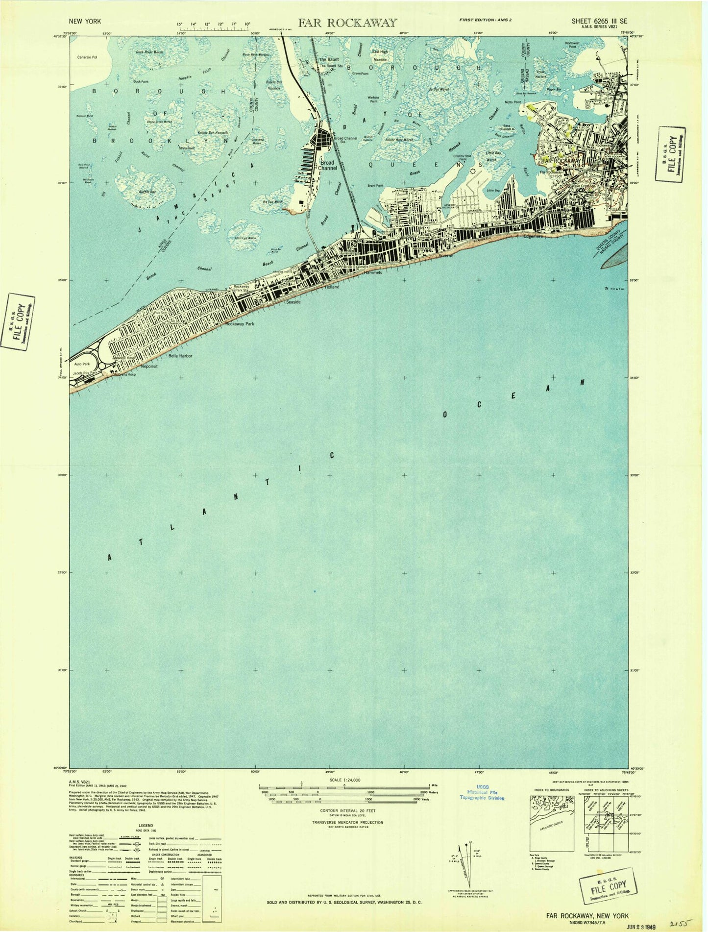 Classic USGS Far Rockaway New York 7.5'x7.5' Topo Map Image
