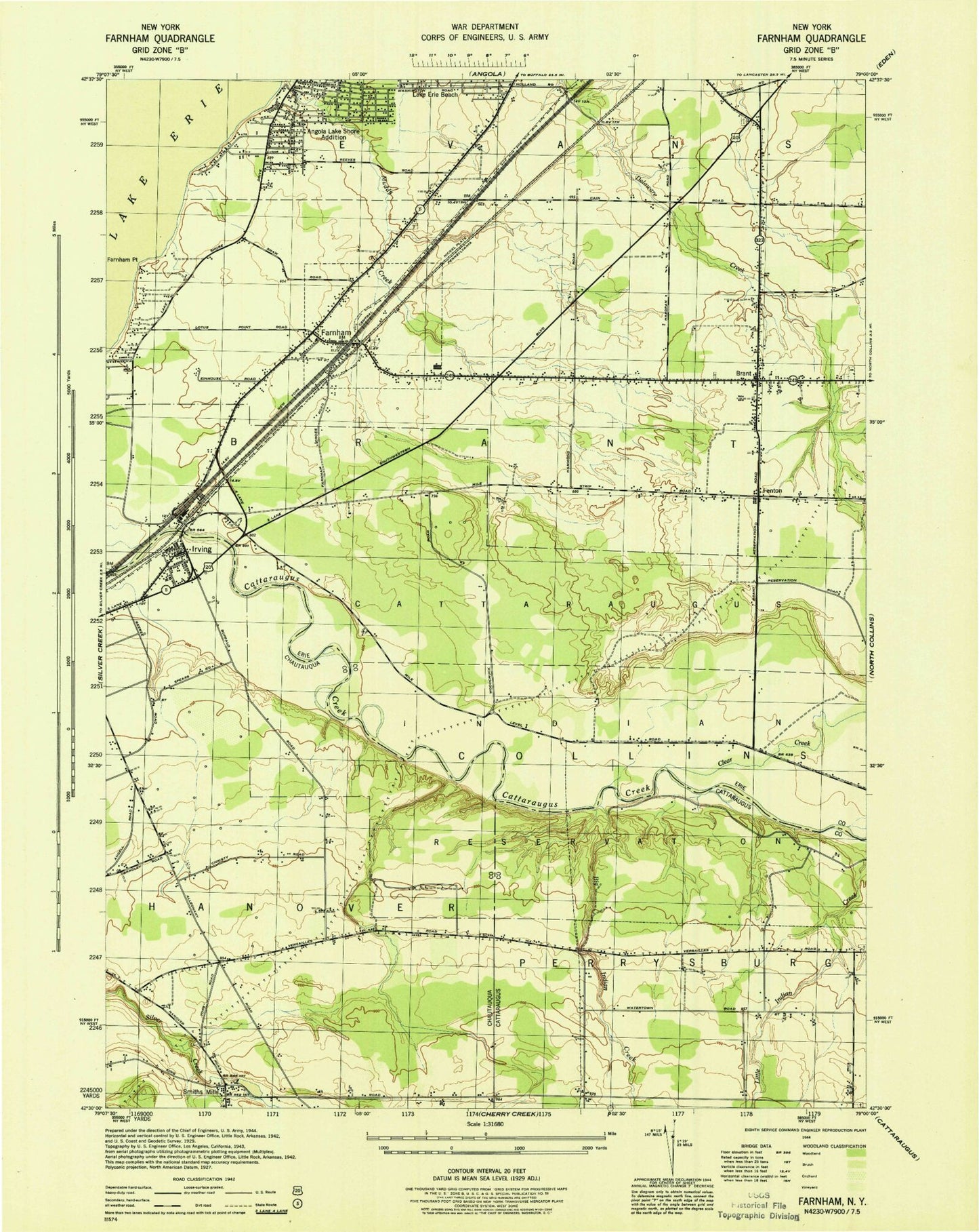 Classic USGS Farnham New York 7.5'x7.5' Topo Map Image