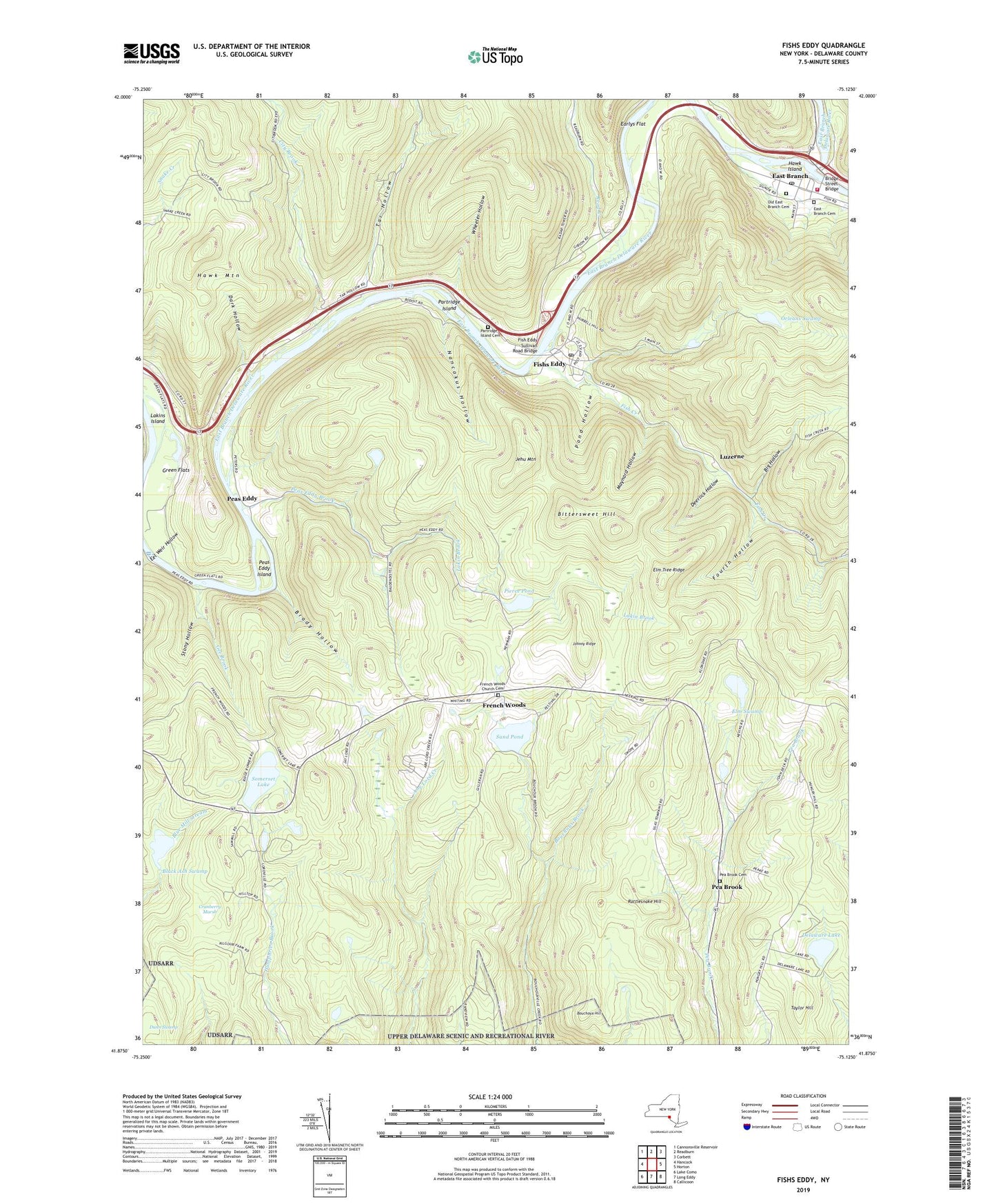 Fishs Eddy New York US Topo Map Image