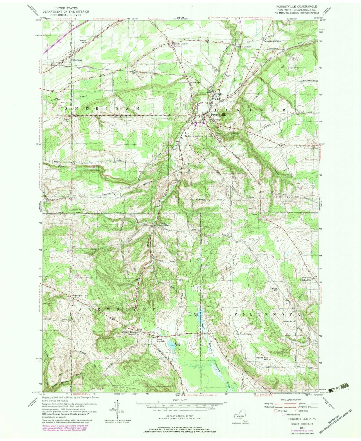 Classic USGS Forestville New York 7.5'x7.5' Topo Map Image