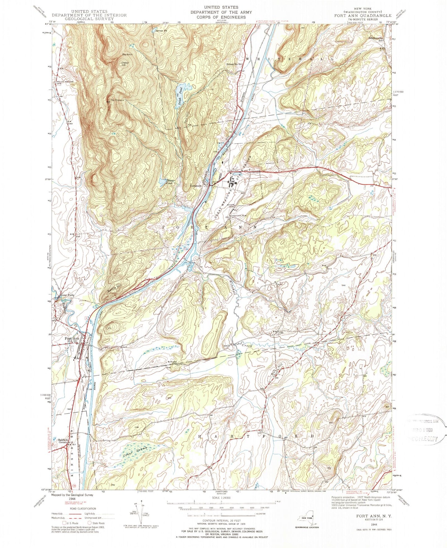 Classic USGS Fort Ann New York 7.5'x7.5' Topo Map Image