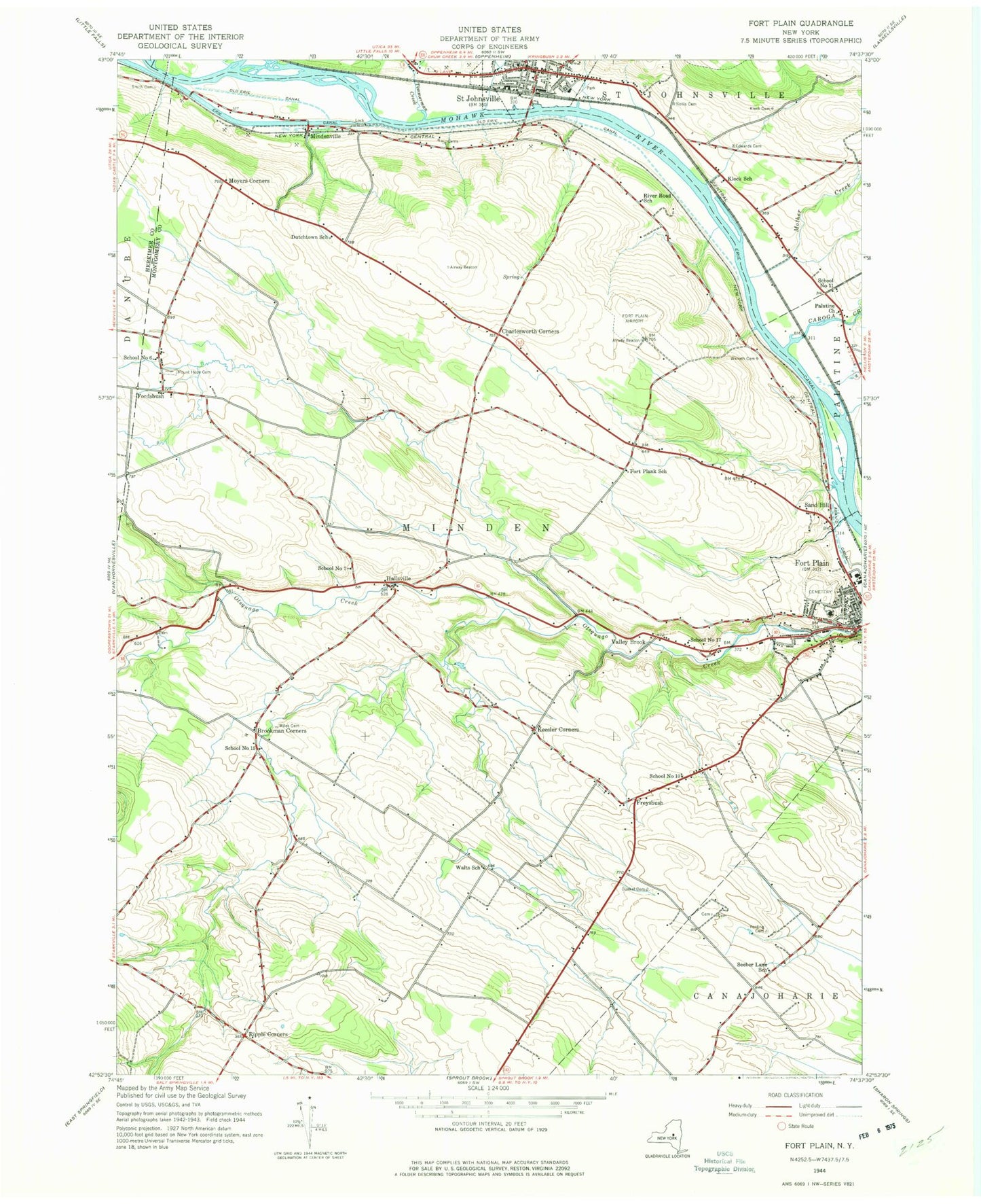 Classic USGS Fort Plain New York 7.5'x7.5' Topo Map Image