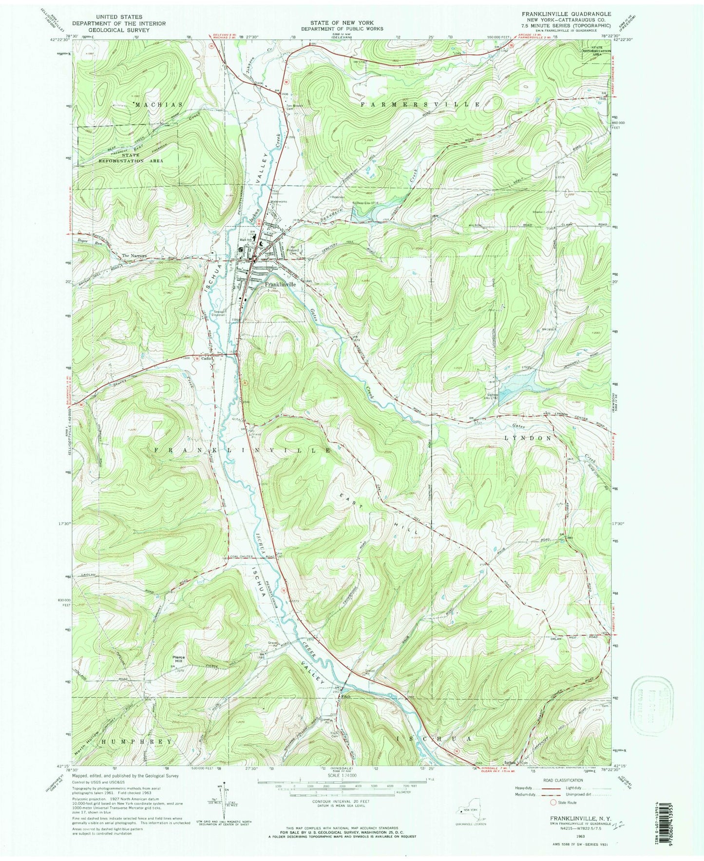 Classic USGS Franklinville New York 7.5'x7.5' Topo Map Image