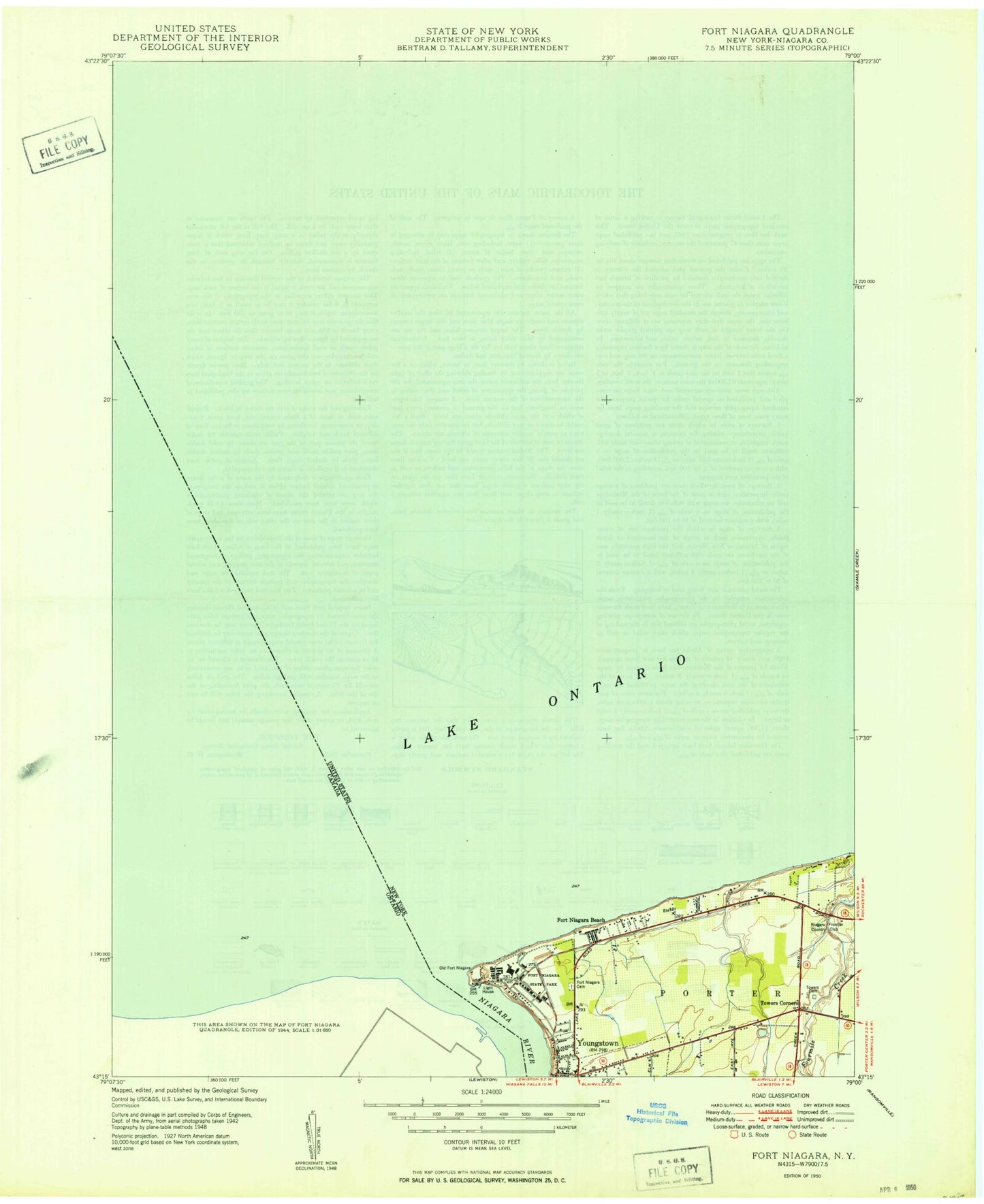 Classic USGS Fort Niagara New York 7.5'x7.5' Topo Map Image