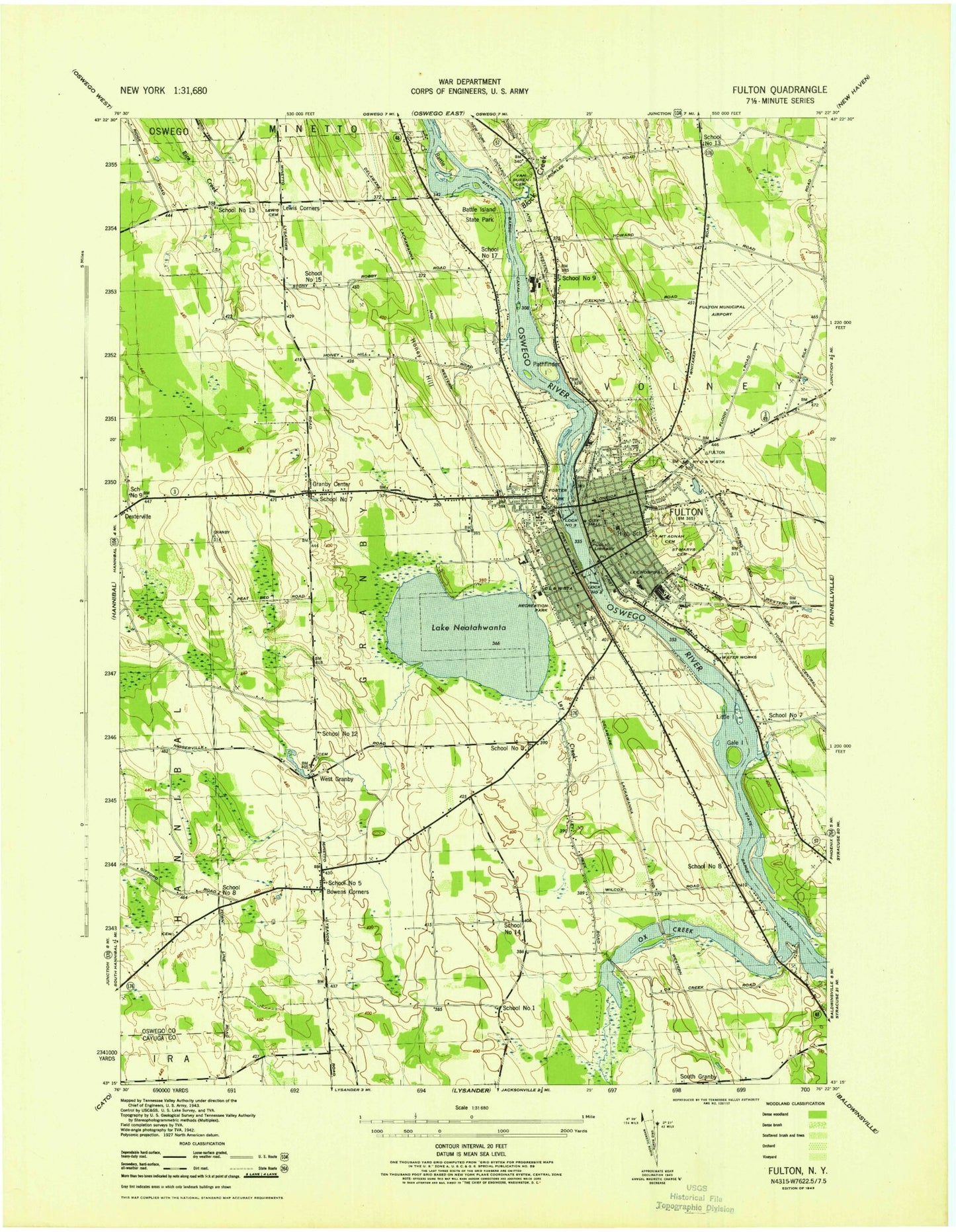 Classic USGS Fulton New York 7.5'x7.5' Topo Map Image