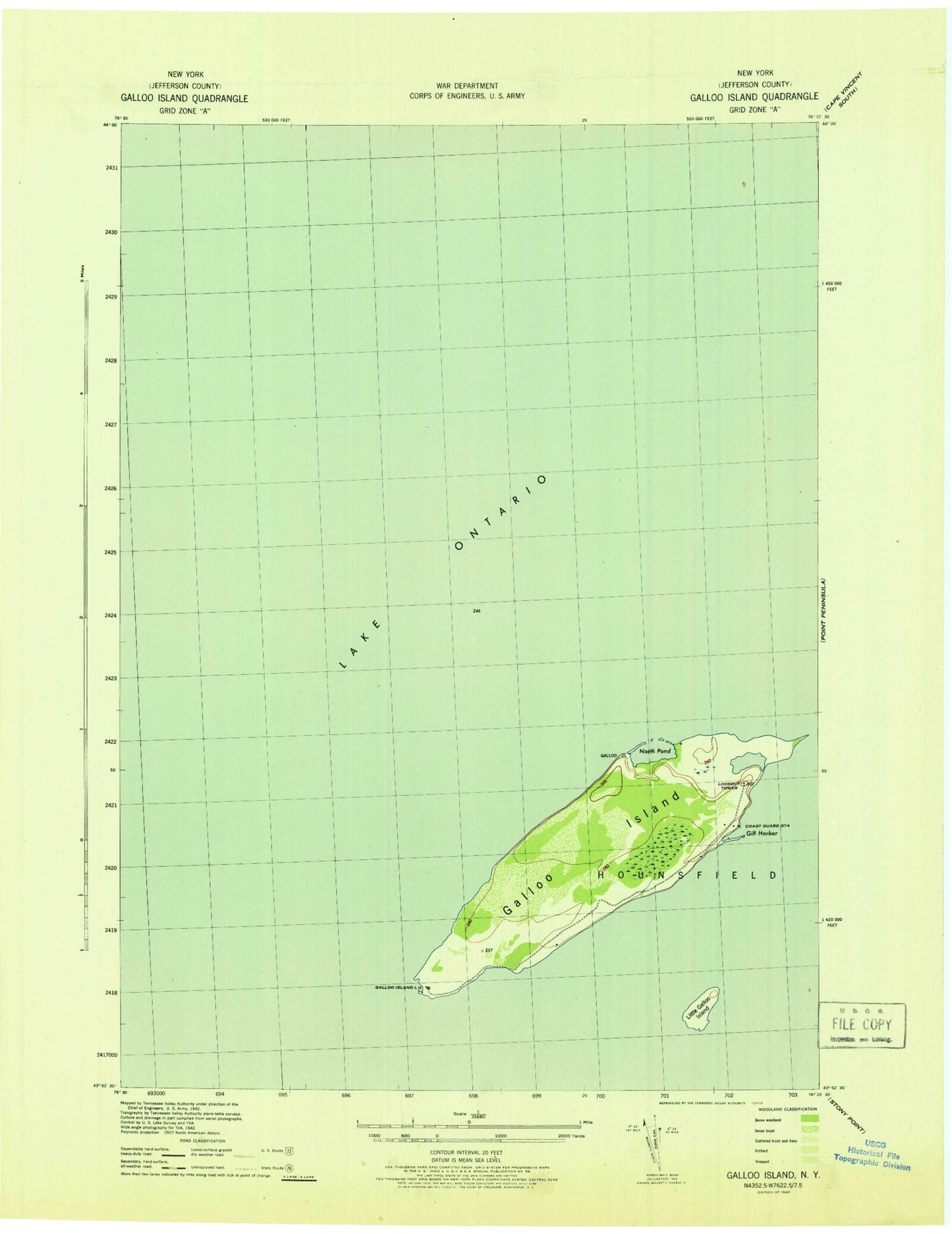 Classic USGS Galloo Island New York 7.5'x7.5' Topo Map Image