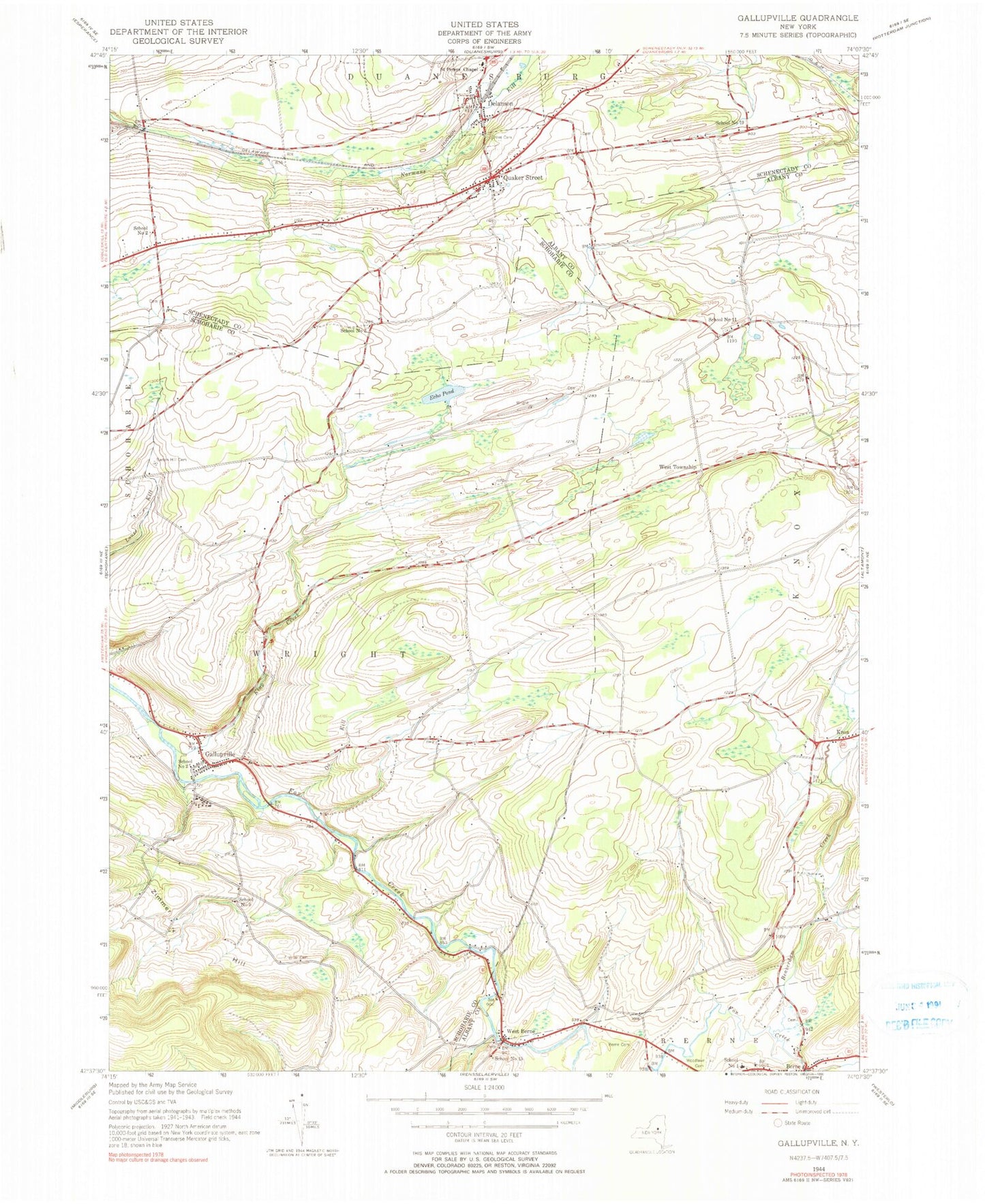 Classic USGS Gallupville New York 7.5'x7.5' Topo Map Image