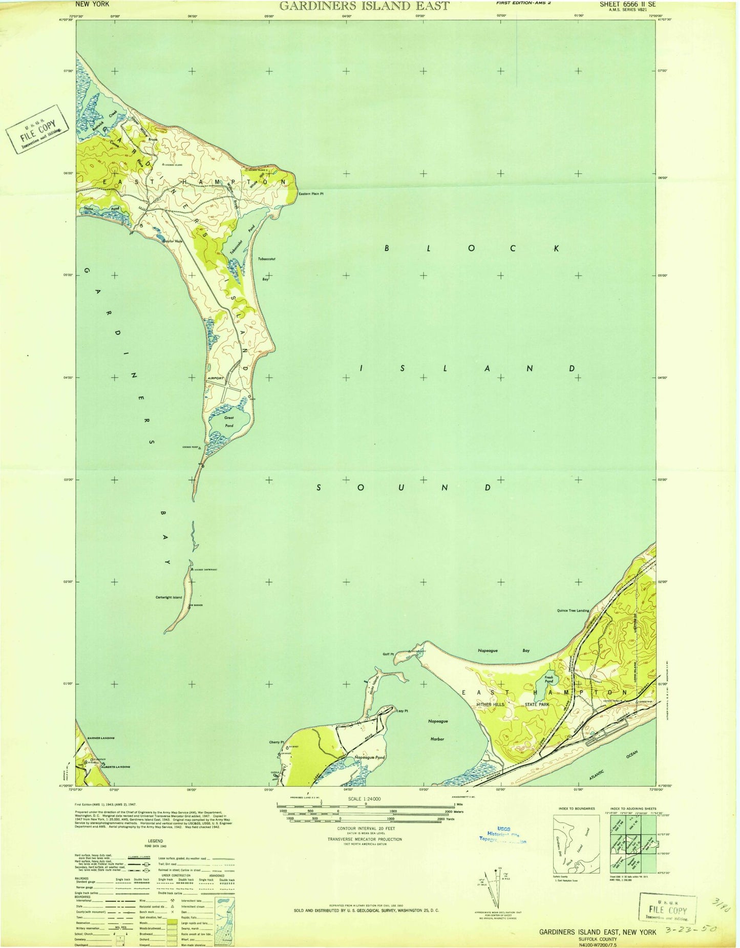 Classic USGS Gardiners Island East New York 7.5'x7.5' Topo Map Image