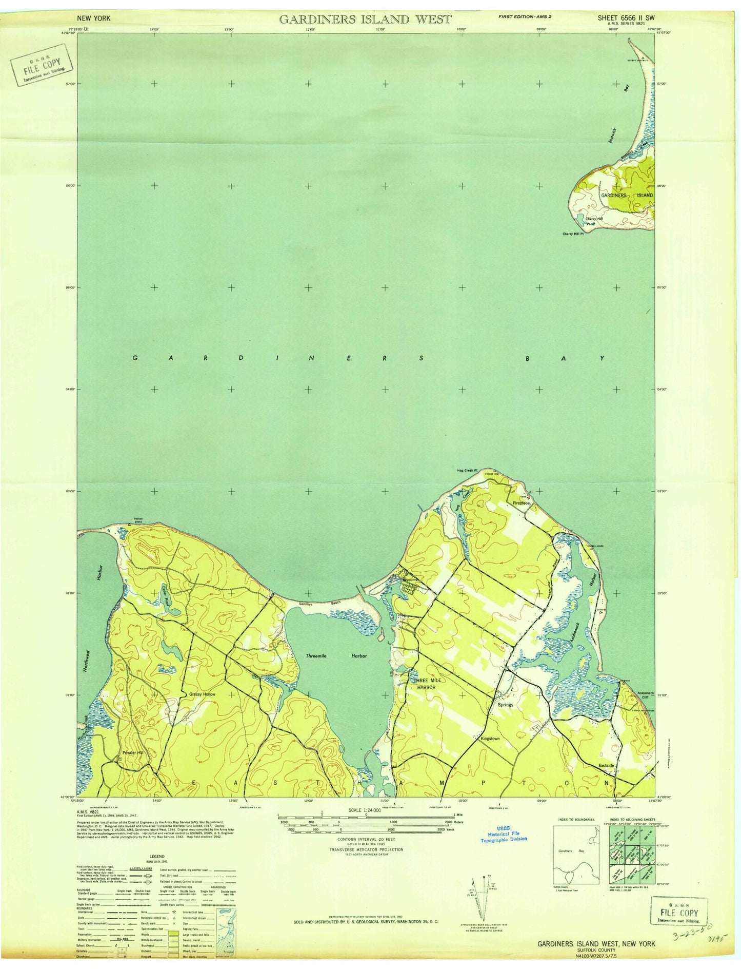 Classic USGS Gardiners Island West New York 7.5'x7.5' Topo Map Image
