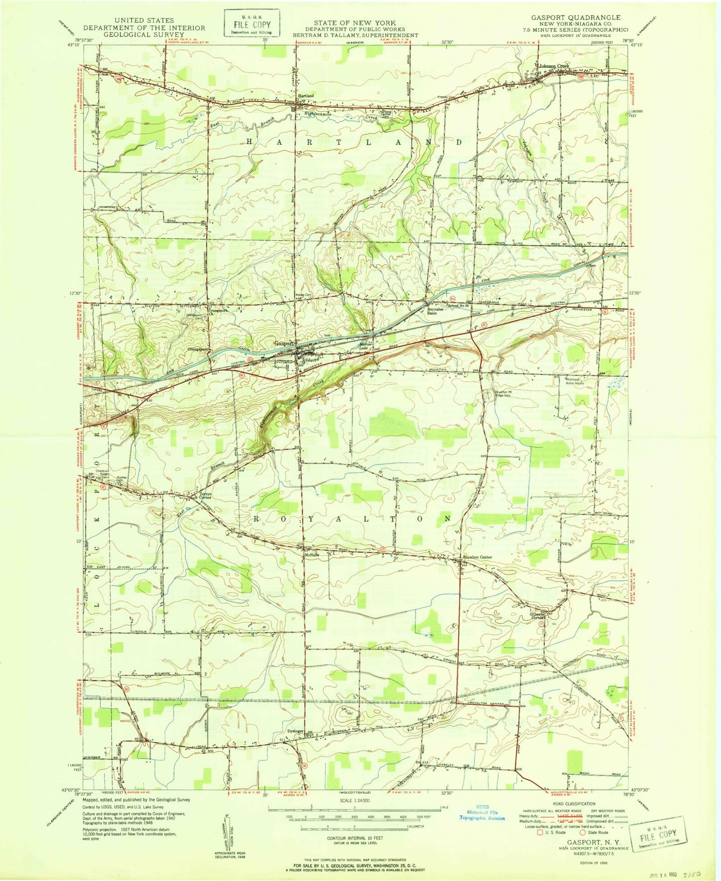 Classic USGS Gasport New York 7.5'x7.5' Topo Map Image