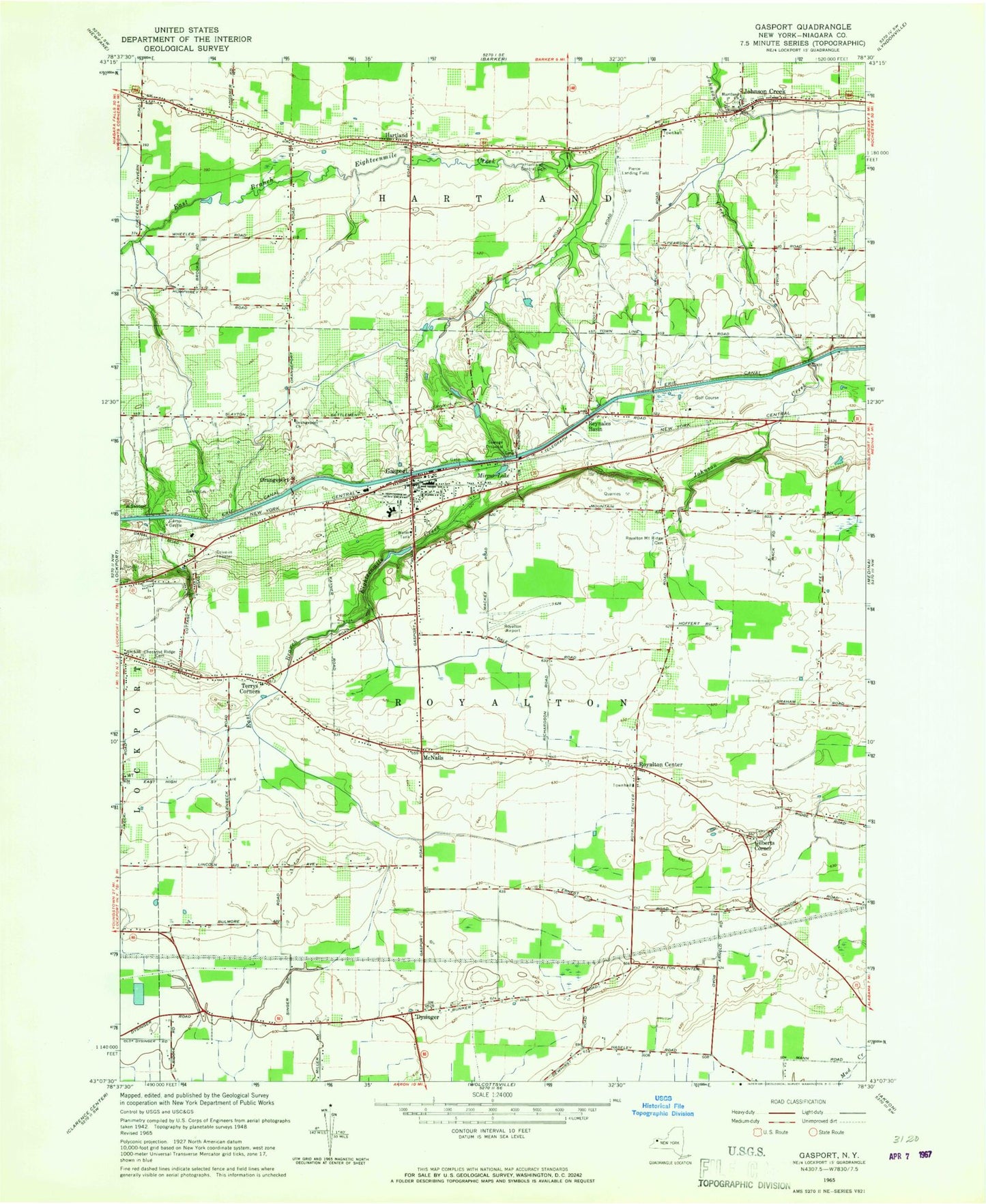 Classic USGS Gasport New York 7.5'x7.5' Topo Map Image