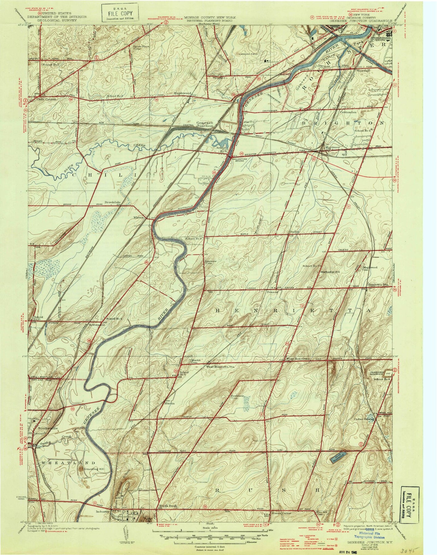 Classic USGS West Henrietta New York 7.5'x7.5' Topo Map Image
