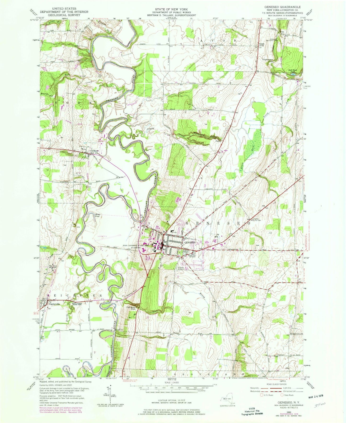 Classic USGS Geneseo New York 7.5'x7.5' Topo Map Image