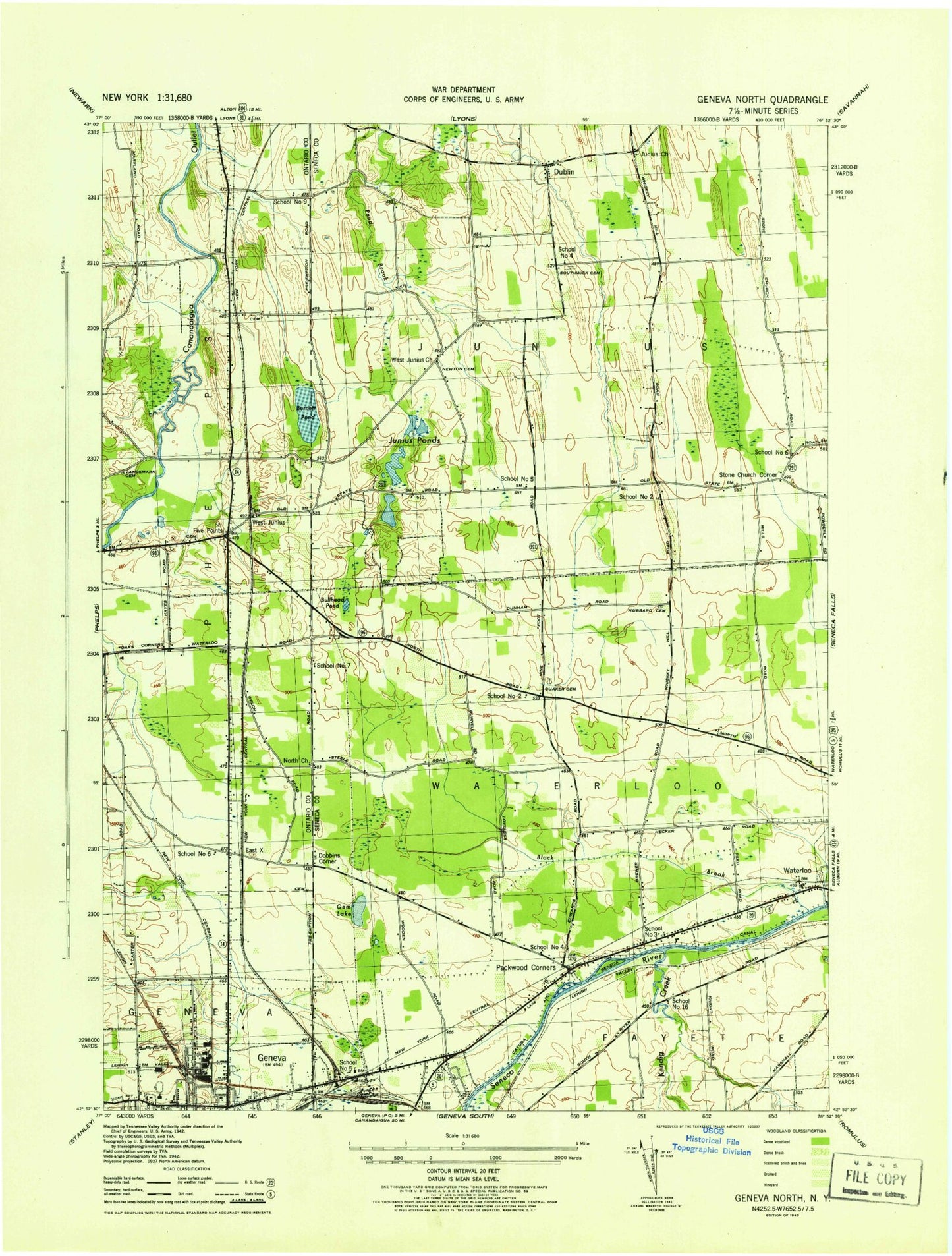 Classic USGS Geneva North New York 7.5'x7.5' Topo Map Image
