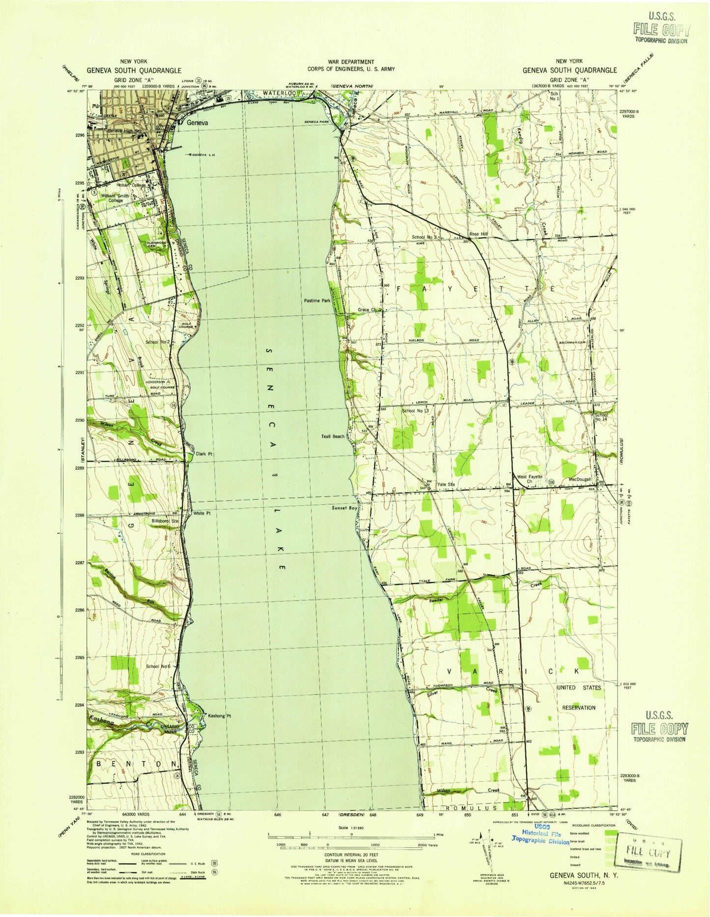 Classic USGS Geneva South New York 7.5'x7.5' Topo Map Image