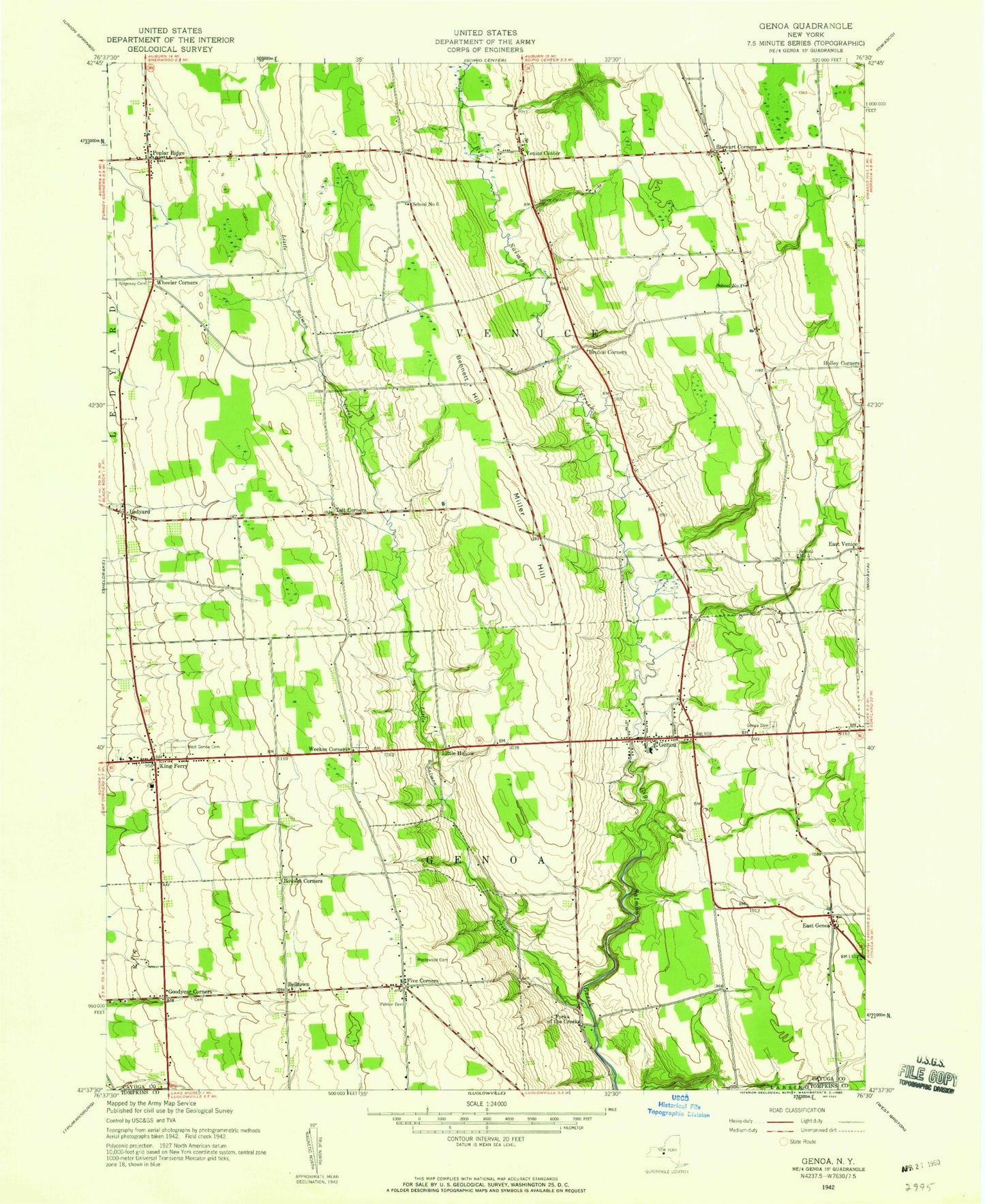 Classic USGS Genoa New York 7.5'x7.5' Topo Map Image