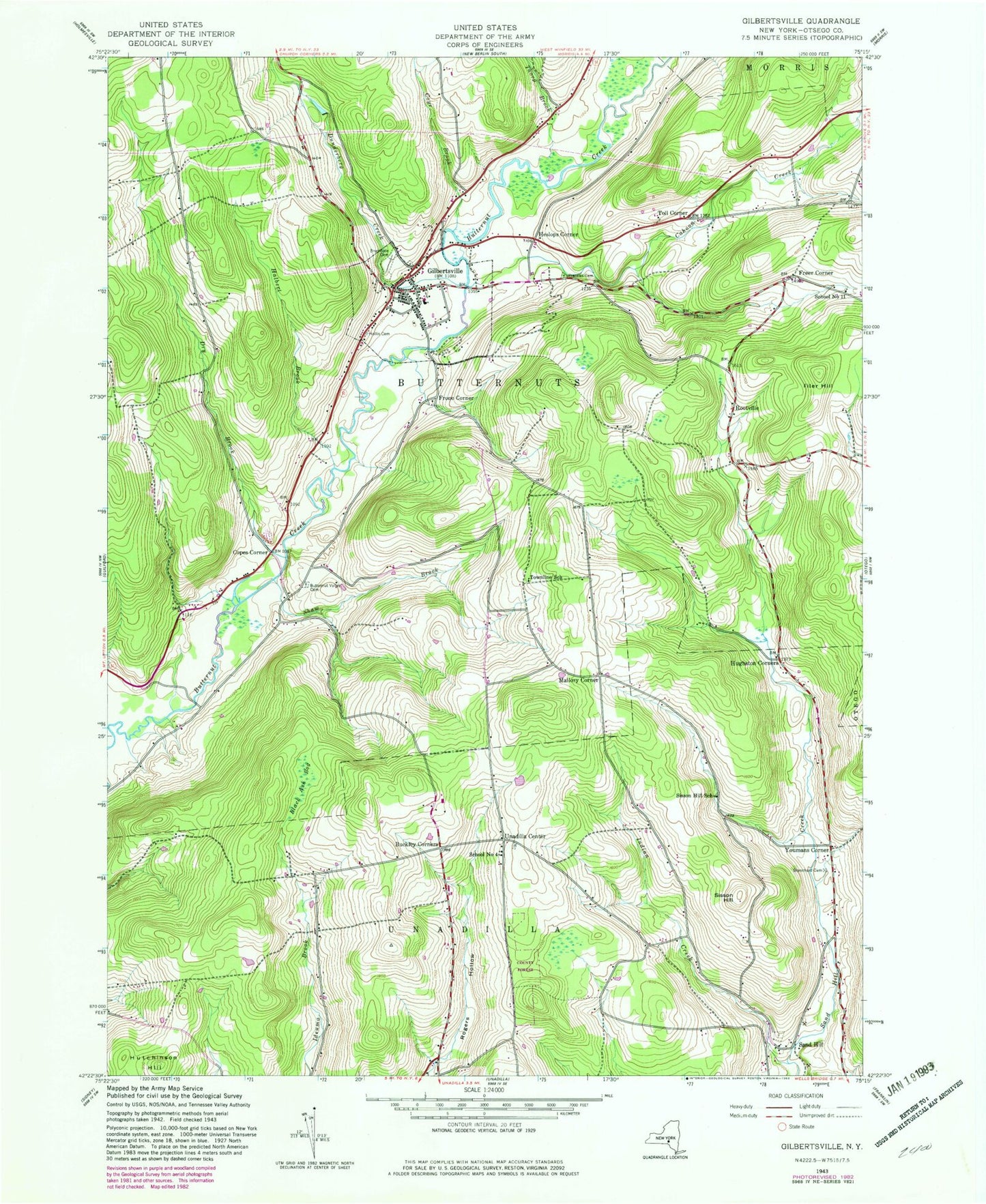 Classic USGS Gilbertsville New York 7.5'x7.5' Topo Map Image