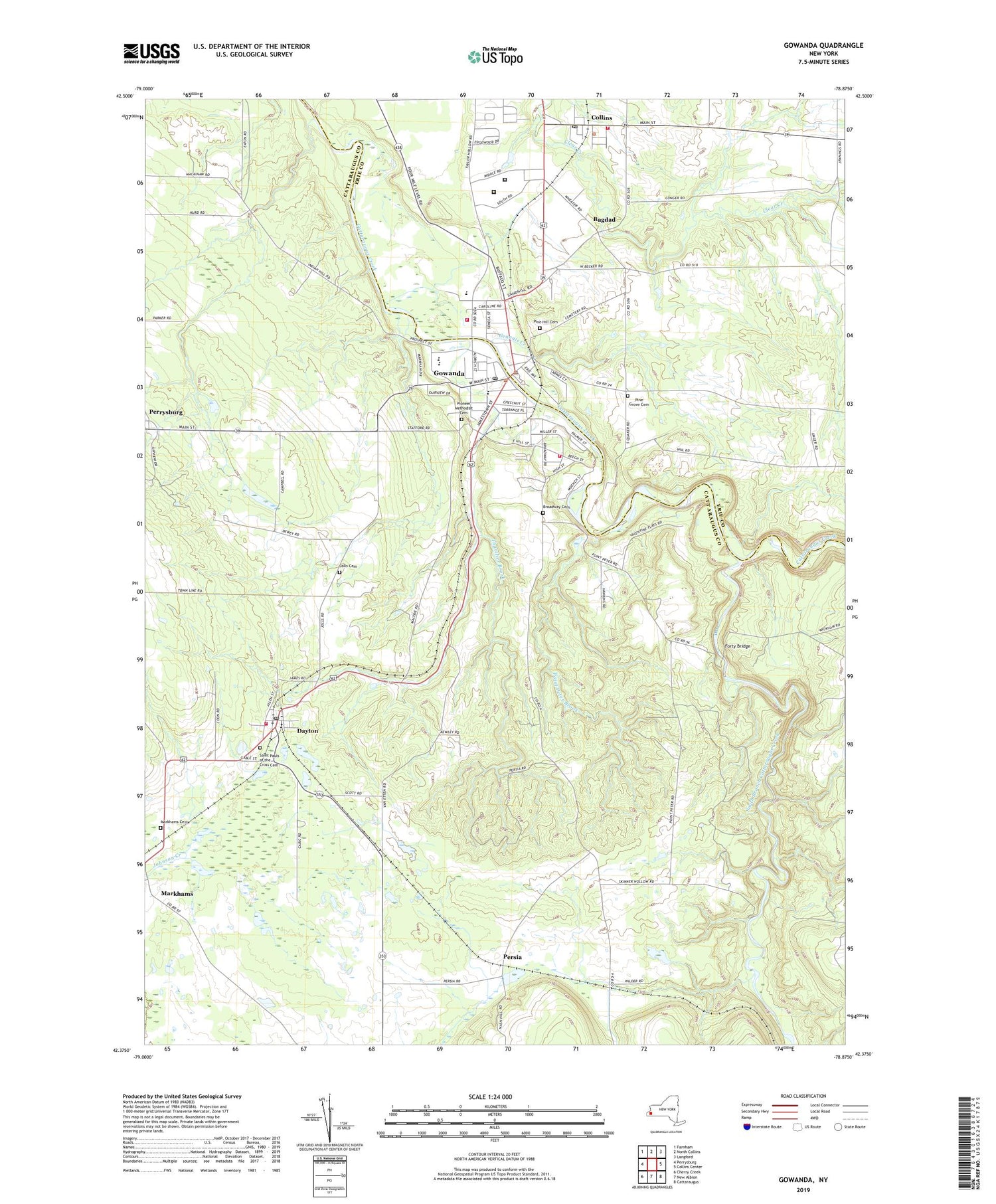Gowanda New York US Topo Map Image