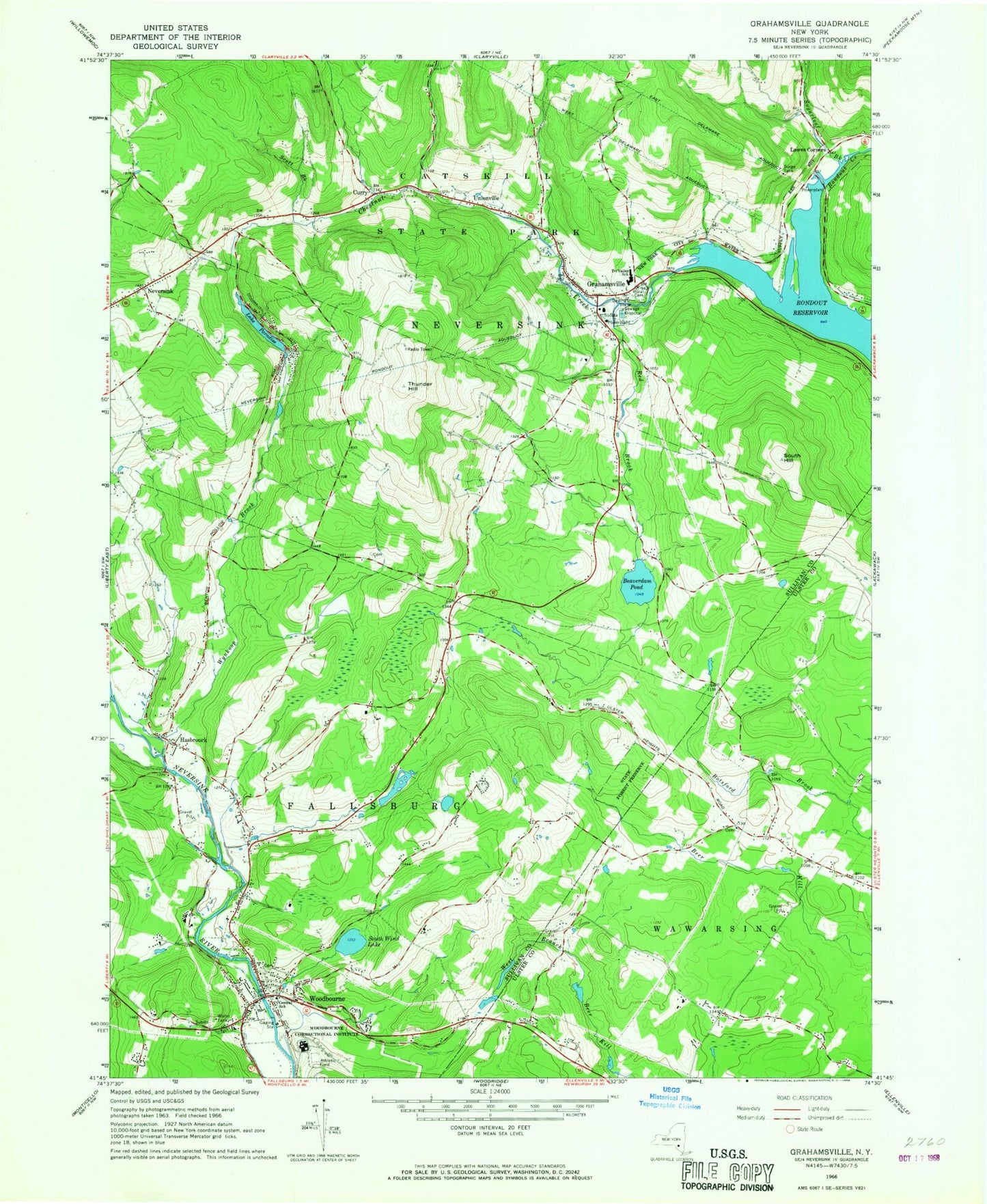 Classic USGS Grahamsville New York 7.5'x7.5' Topo Map Image
