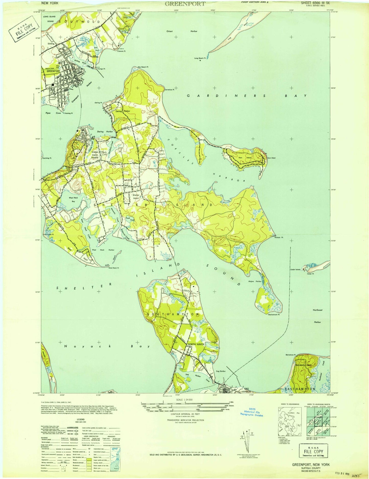 Classic USGS Greenport New York 7.5'x7.5' Topo Map Image