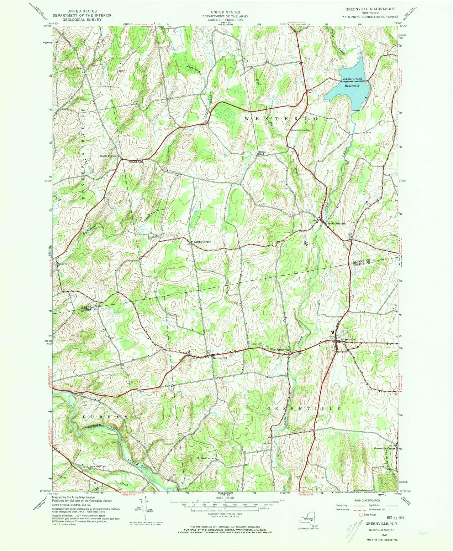 Classic USGS Greenville New York 7.5'x7.5' Topo Map Image