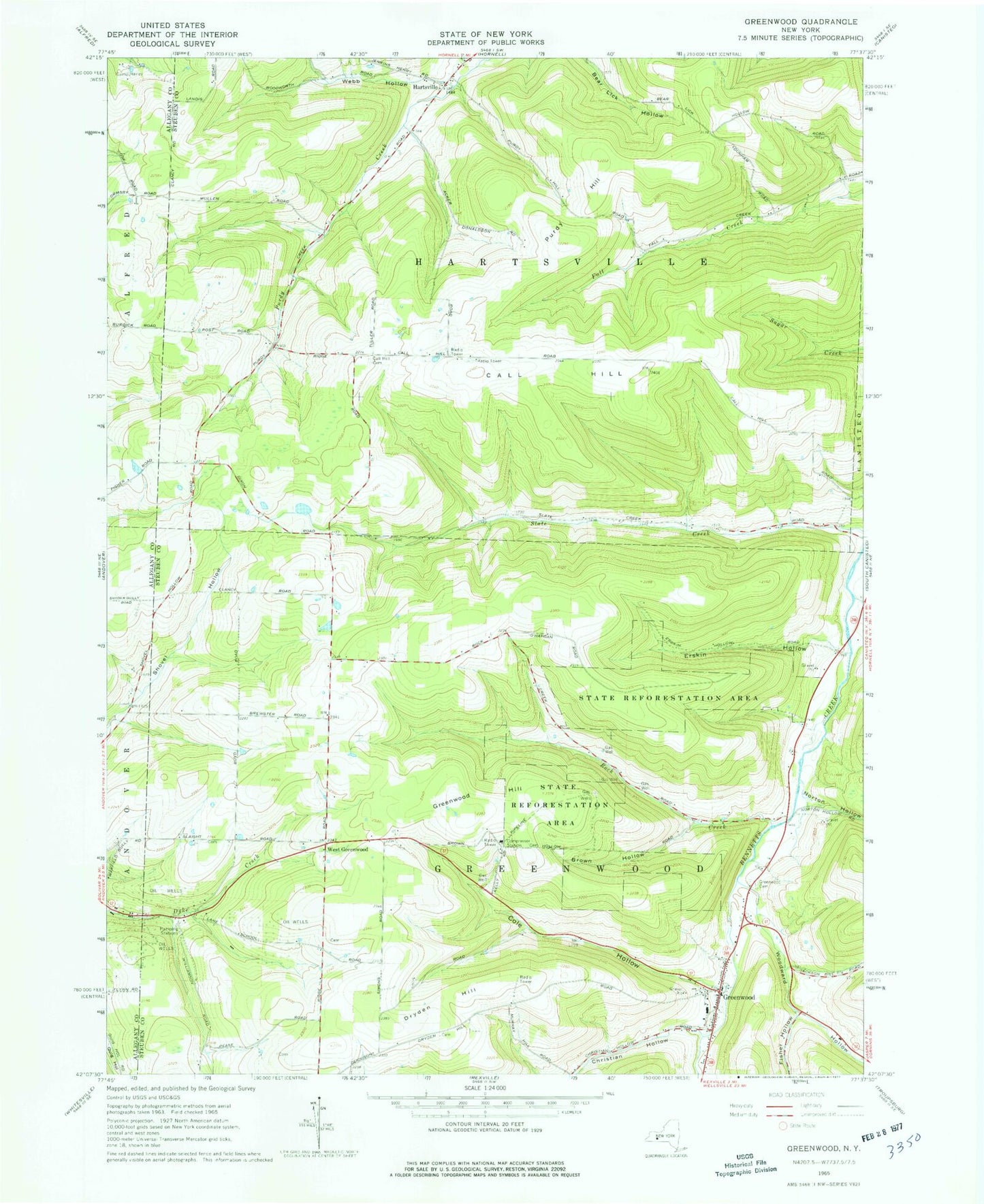 Classic USGS Greenwood New York 7.5'x7.5' Topo Map Image