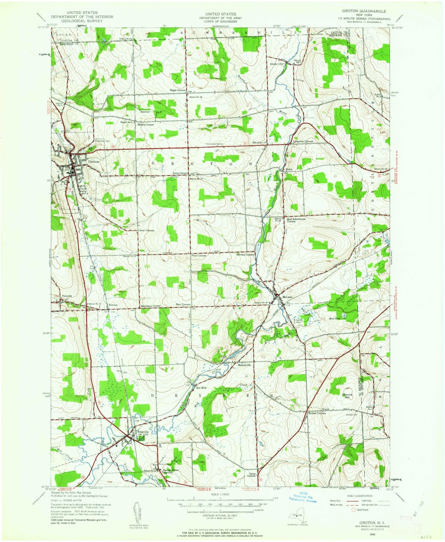 Classic USGS Groton New York 7.5'x7.5' Topo Map Image
