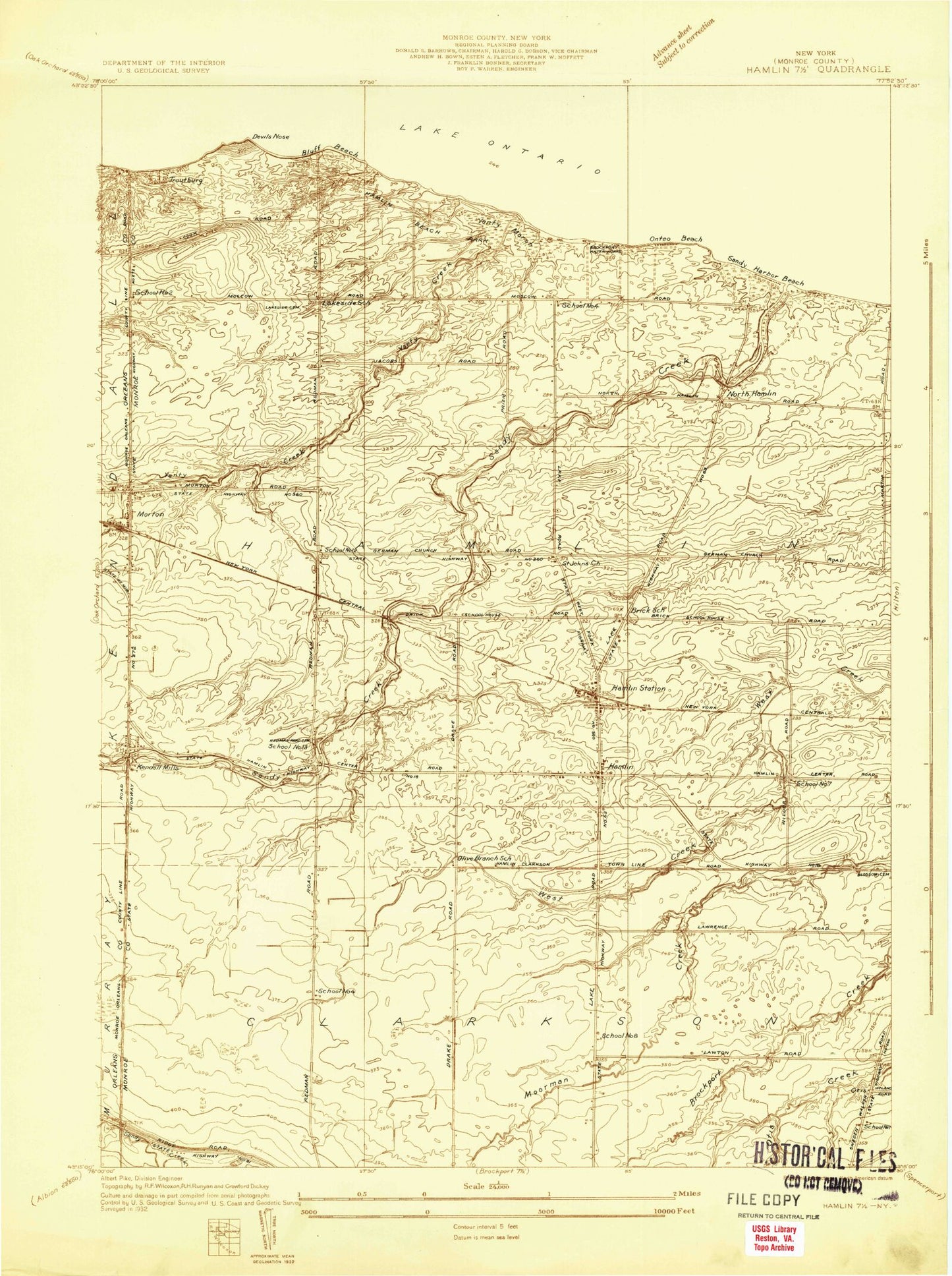 Classic USGS Hamlin New York 7.5'x7.5' Topo Map Image