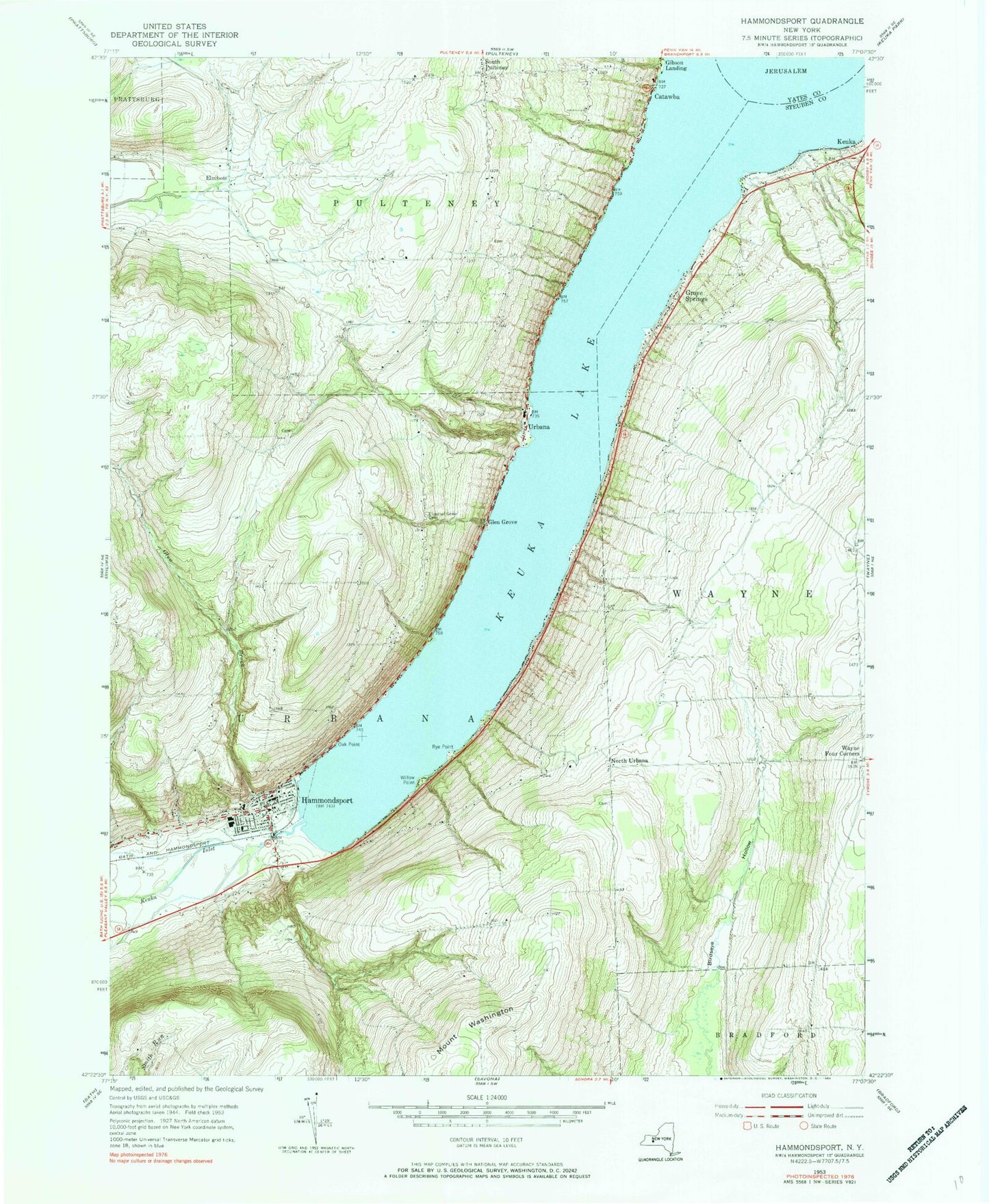 Classic USGS Hammondsport New York 7.5'x7.5' Topo Map Image