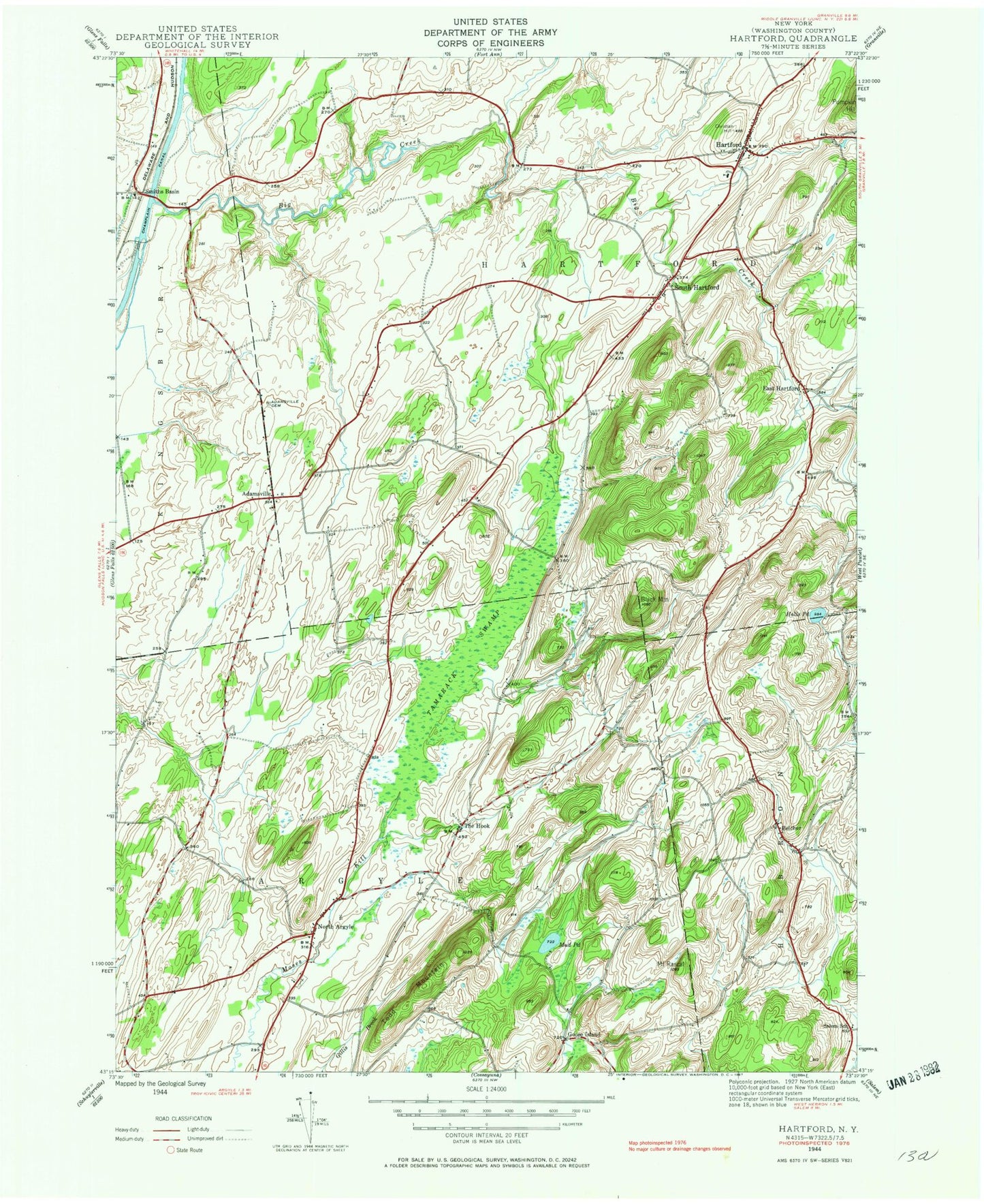 Classic USGS Hartford New York 7.5'x7.5' Topo Map Image