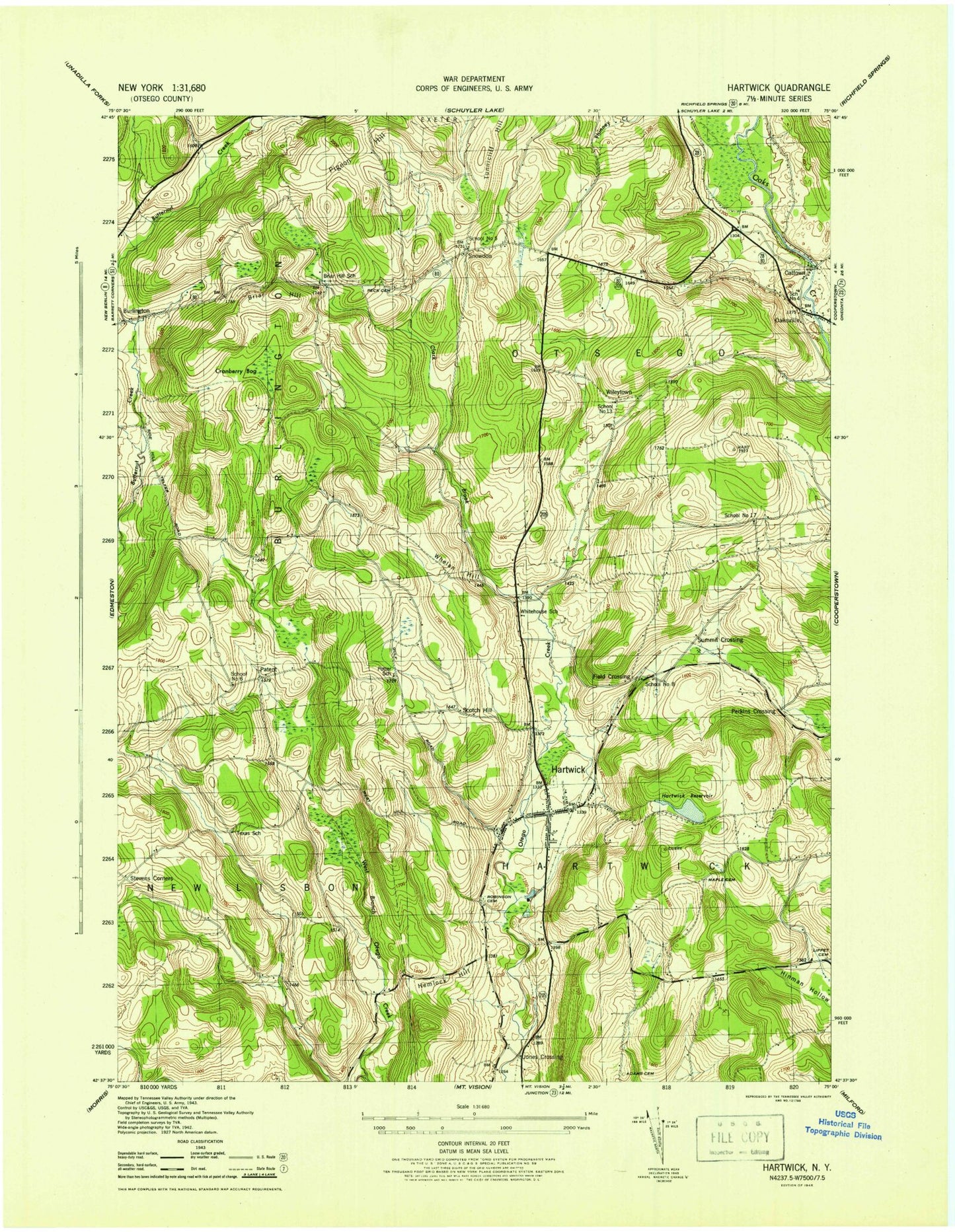 Classic USGS Hartwick New York 7.5'x7.5' Topo Map Image