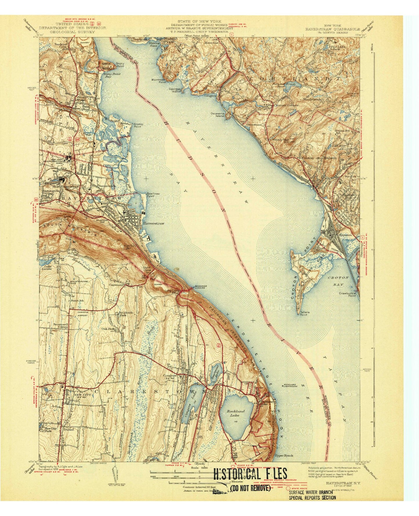 Classic USGS Haverstraw New York 7.5'x7.5' Topo Map Image